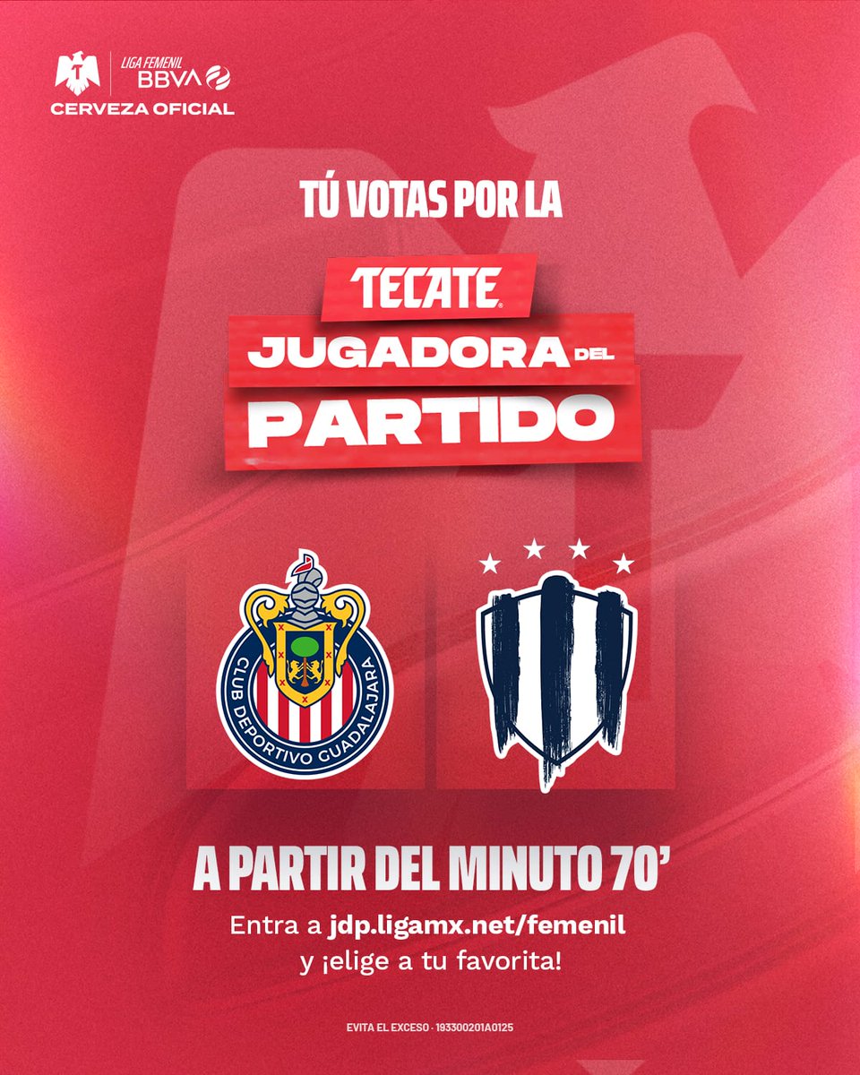 LigaBBVAFemenil's tweet photo. 🚨🌟 ¡LA DECISIÓN ESTÁ EN TUS MANOS!
Es momento de elegir a la #TecateJugadoraDelPartido del duelo entre Chivas 🐐 y Rayadas 🤠. ⚽️🔥
🗳️ ¡Vota por tu favorita aquí!: https://t.co/bhitXD4EtP
@cervezatecate
#VotaciónTecateJDP | #CHIvsRAY | #TecatePorTi https://t.co/Gl8tQ7y4rg