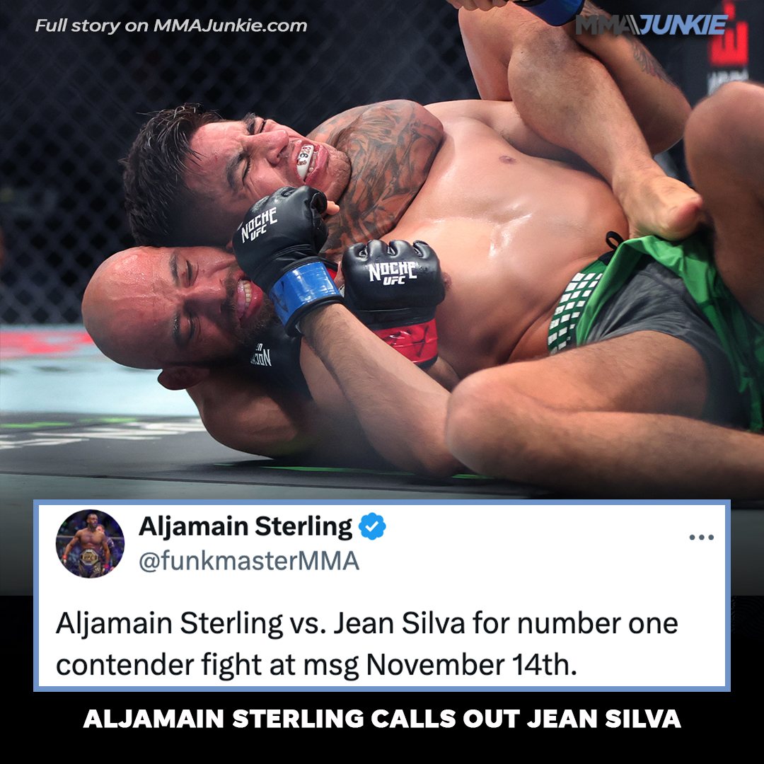 MMAJunkie's tweet photo. Aljamain Sterling calls for a title eliminator with Jean Silva after his #NocheUFC win. https://t.co/TIsMgYGU2X