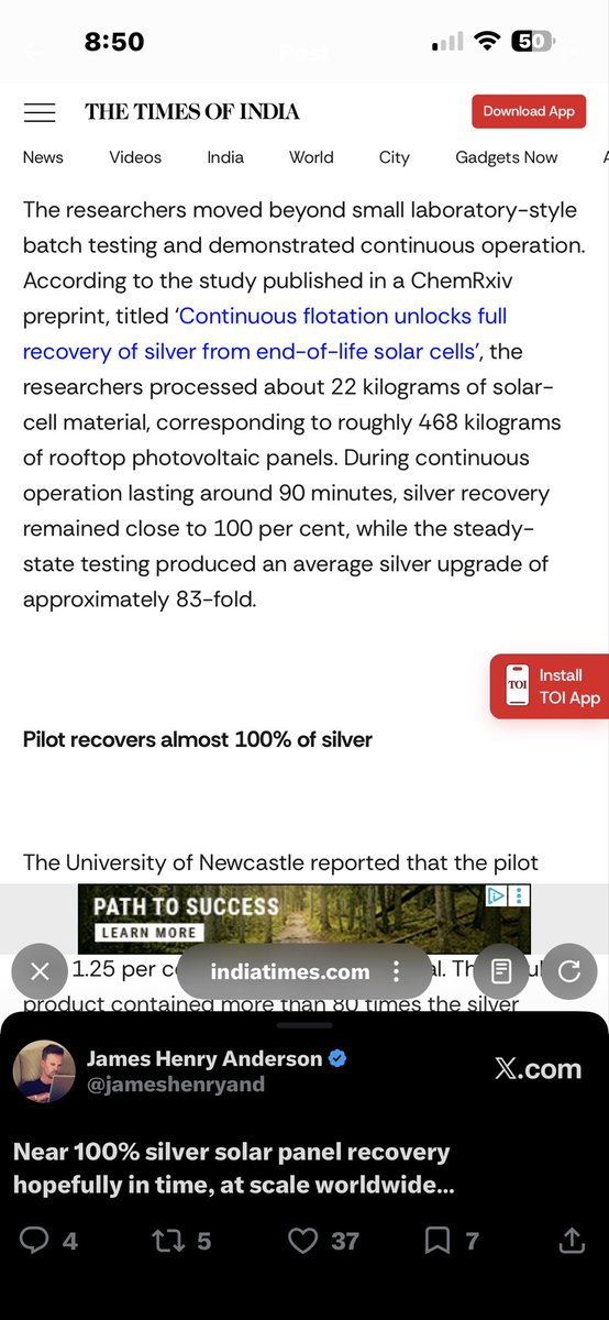 jameshenryand's tweet photo. Times of India website is a mess where you have to find Continue Reading button for the most important parts of the findings and lab tests

“The flotation process could be three to five times less expensive than conventional acid-leaching methods”

IOWs worth the silver recovered https://t.co/EfymGwKvdX