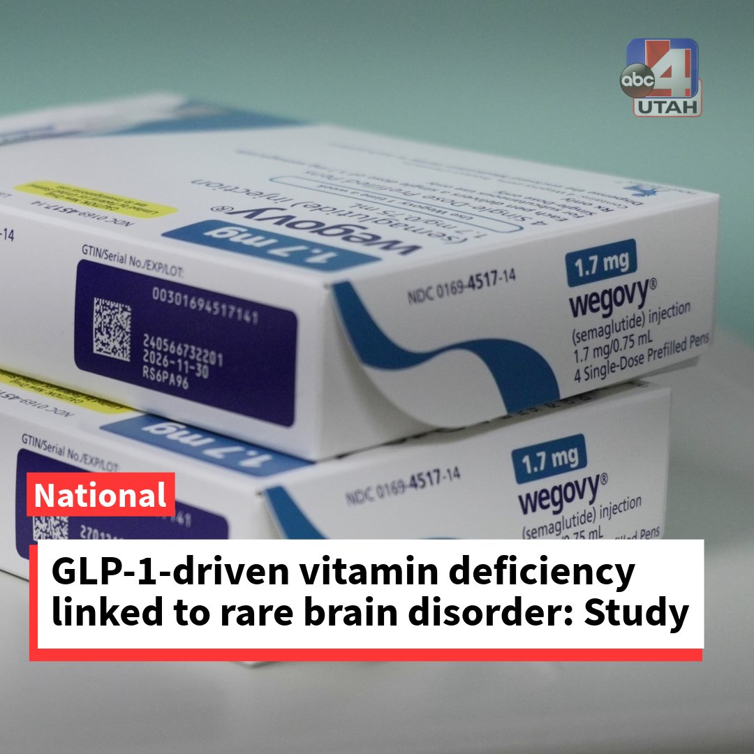abc4utah's tweet photo. A new study found that a rare but serious brain condition has been identified in a small number of people taking popular weight-loss drugs such as Ozempic, Wegovy, Mounjaro and Zepbound.

https://t.co/T34awutC1a https://t.co/e51PPiVxwE