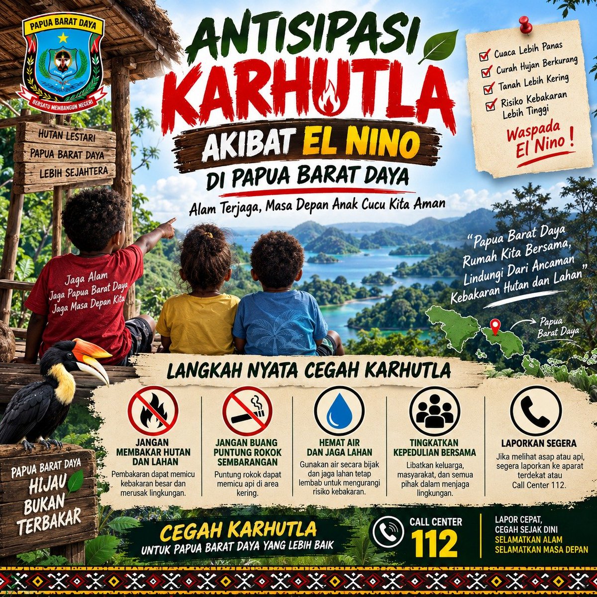 BsatrioM32's tweet photo. STOP KARHUTLA

Kebakaran hutan dan lahan merusak alam dan merugikan kita semua. Mari bersama-sama cegah Karhutla demi Papua yang lebih sehat, aman, dan lestari.

#stopkarhutla
#papua #papuabaratdaya #cegahkarhutla #daruratkarhutla https://t.co/qFnXvQrbJu