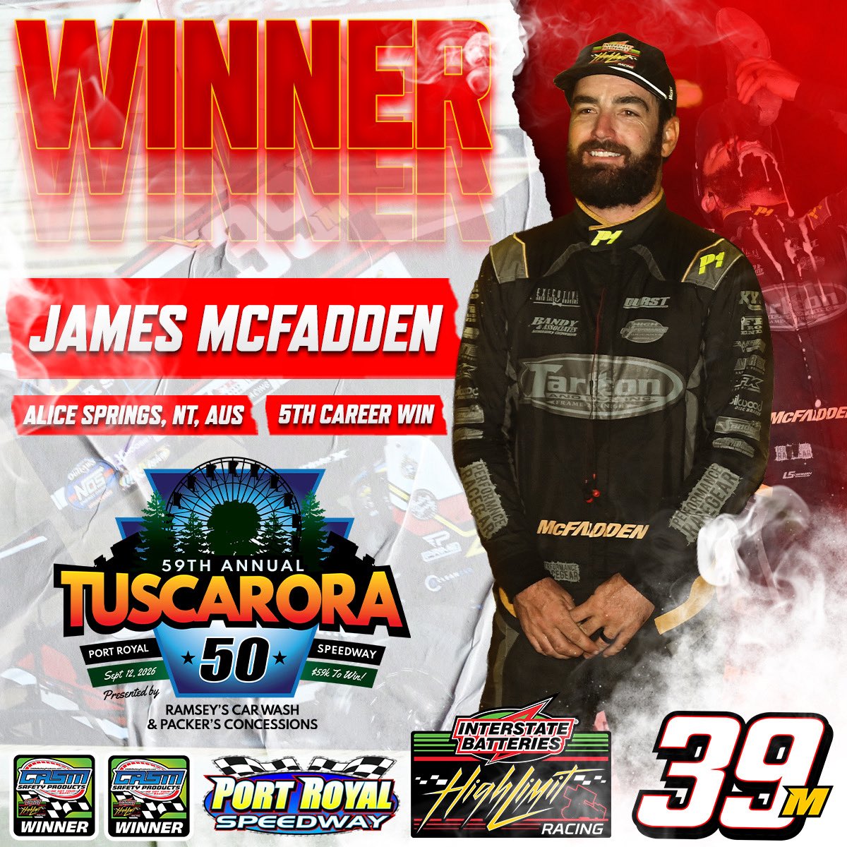 HighLimitRacing's tweet photo. 🏁 𝗝-𝗠𝗔𝗖 𝗪𝗜𝗡𝗦 𝗧𝗛𝗘 𝗧𝗨𝗦𝗞𝗬!!

@JamesMcFadden25 goes from 11th-to-1st in the @Macri39M and etches his name into the history books as a #Tuscarora50 champion at @PortRoyalSpdway! https://t.co/ppfT0voldw