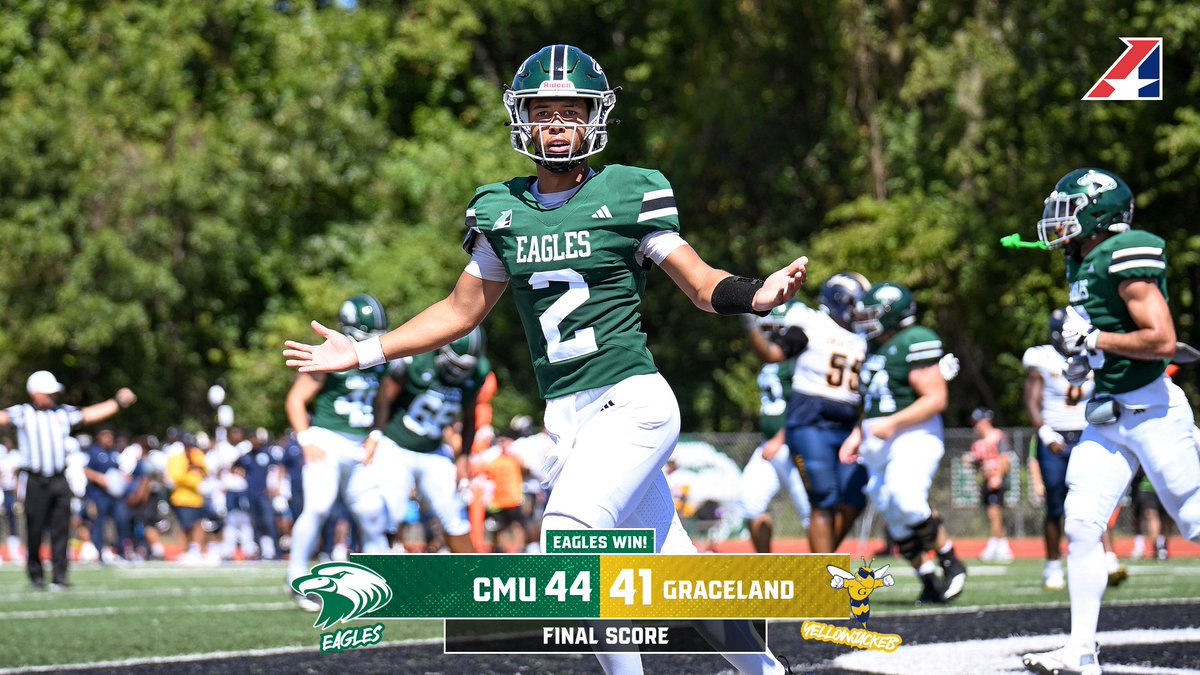 cmueagles's tweet photo. 🏈, The Central Methodist football team recorded a high-scoring 44-41 victory over Graceland Saturday afternoon in the home opener!

#TakeFlight🦅

🔗: https://t.co/OIiYbQG4cd https://t.co/LM14W6ubTt