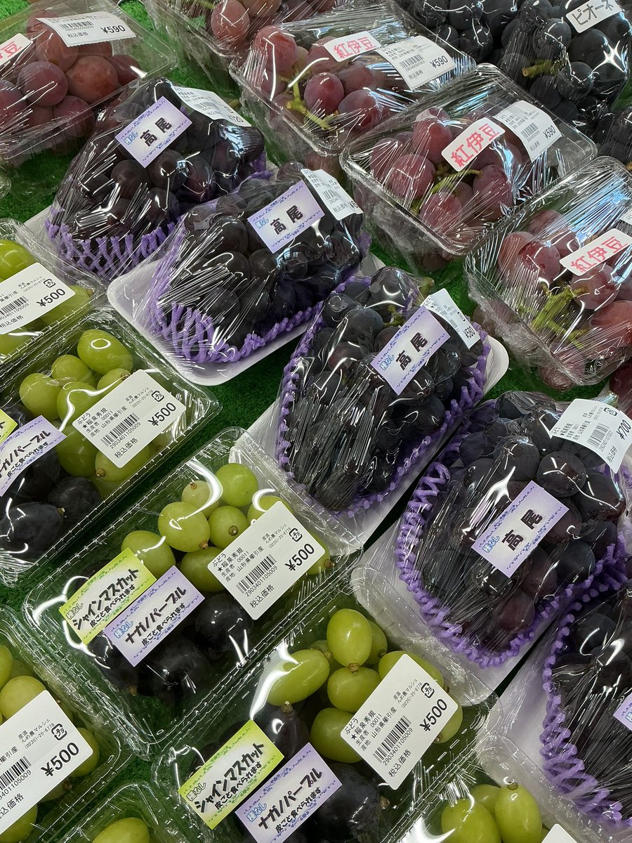 jashonai730's tweet photo. 本日はフルーツフェア🍇
地元産のフルーツが集結‼️
たくさんの種類のぶどうが入荷しました♪
つがるをメインとしたりんご、
和梨やアールスメロンも！

すいかは本日で最後の入荷となりましたが、
すでに完売いたしました🙏

ご来店お待ちしております✨ https://t.co/wFKjON13S3