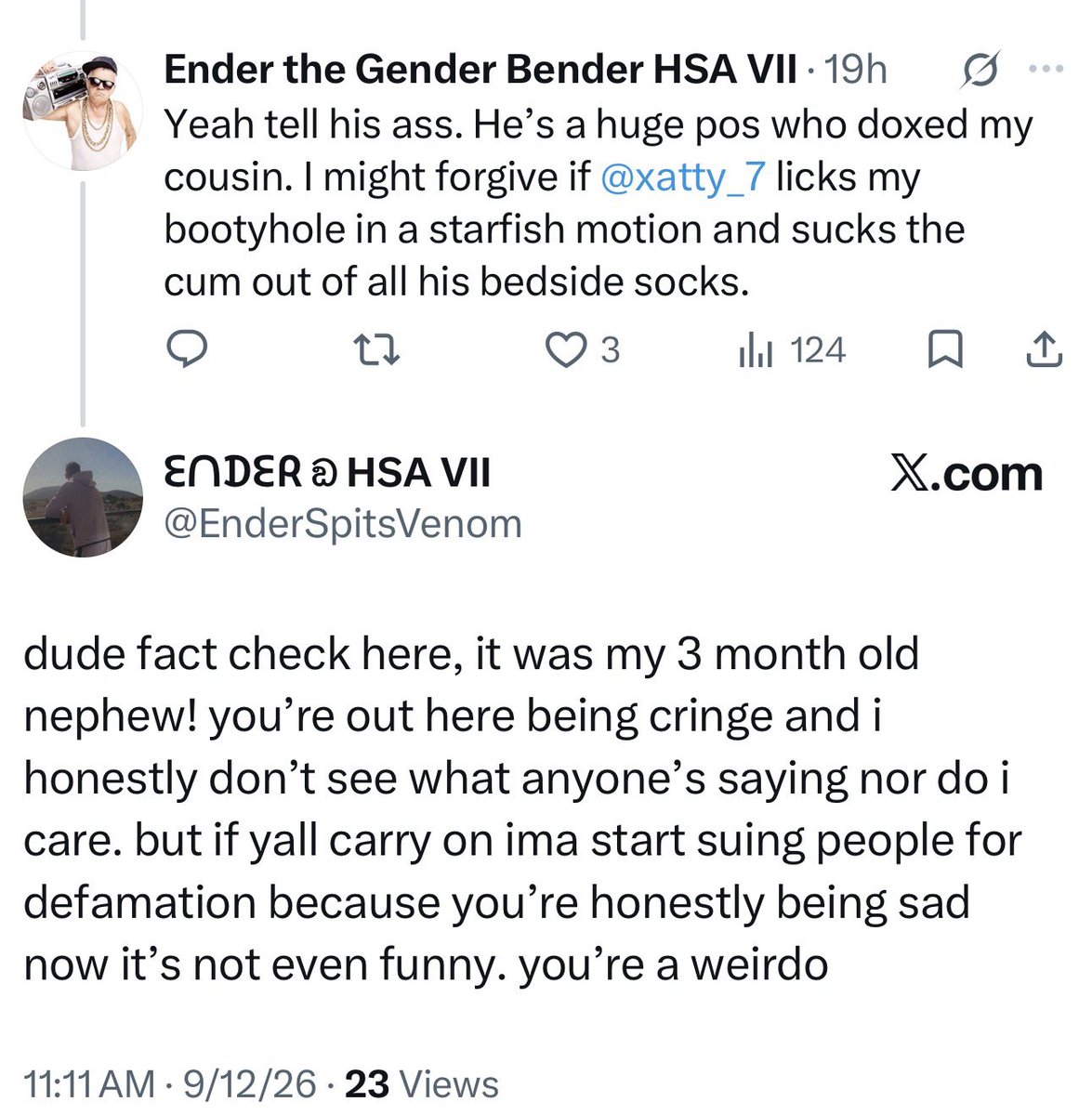 GenderBenderINC's tweet photo. @Sp3cterOffical @aethctl Tell that fake Enders to keep me un blocked so I the real Ender can reply to his strung out takes. Maybe he needs Bluedream and Trey to come type his responses for him again yk like he did when he was beefing with you @aethctl https://t.co/nb5yAMlCO2