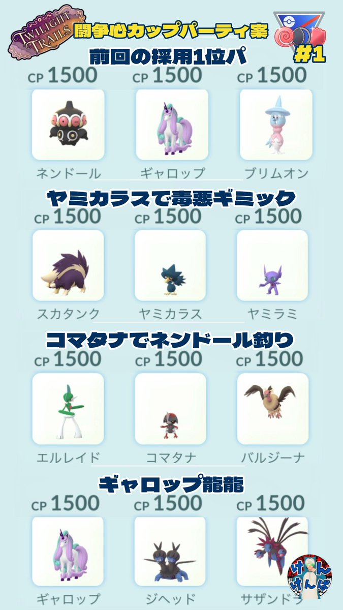 Kenkenpa5678's tweet photo. 来週からのリーグ切替に向けて

世界ランカーの方達が紹介していたスーパーリーグ爆勝ちパまとめ

闘争心カップのパーティ案も

メガハイパーやる人おるやろか😅

参考にどうぞ🙇‍♂️

闘争心カップポケ検索🔍
かくとう,エスパー,あく&amp;!282&amp;!570&amp;!571&amp;cp-1500

#PokemonGO
#Greatleague 
#Willpowercup https://t.co/9BkTJ5oL6I
