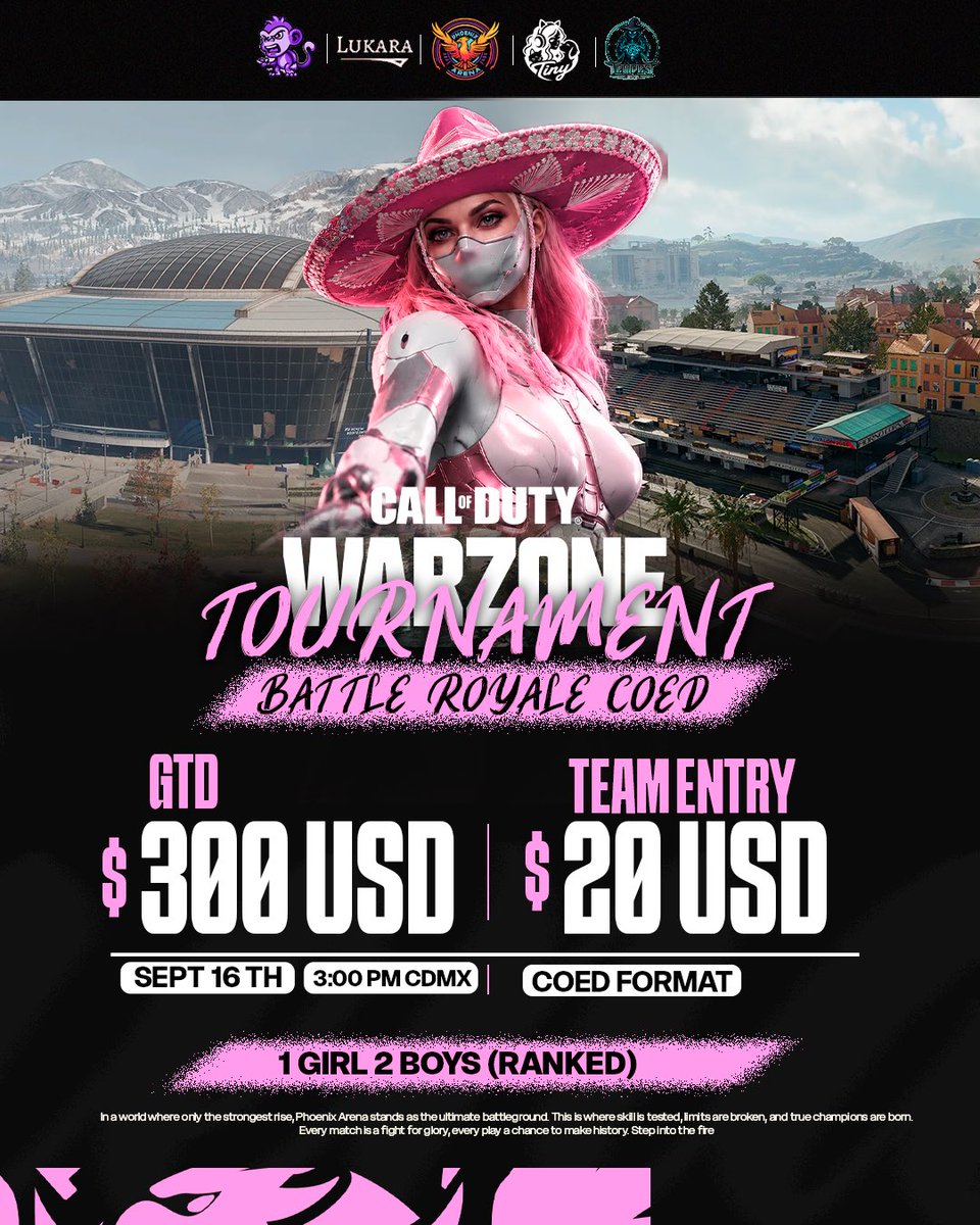 itstinnyy3's tweet photo. 💖  Tiny  x @PhoenixArenaGG 💖

🩷BattleRoyaleCoed💙

$300 GTD + Entrys 

📆: Wednesday Sep 16th
⏰ 3:00pm Mx / 5:00pm Est
👫🏻: 50 Teams  (30 min)
💰: $20 Entry
🏁: 120 MP

Admin: 
@itstinnyy3 

Any questions let me know, ill be happy to help you ✅✨ https://t.co/fp3EIVoviz
