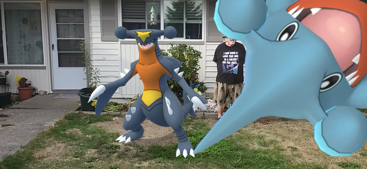 Zakku_san's tweet photo. Shiny evolved Shark next to my Stepfather who took me today. #Pokemon #PokemonGO #ShinyPokemon #Garchomp #ShinyGarchomp #TeamShiny #Shundo #Background #BackgroundShiny #BackgroundShundo #PokemonGOCommunityDay #GibleCommunityDay #GOSnapshot https://t.co/FWa3VFDyck