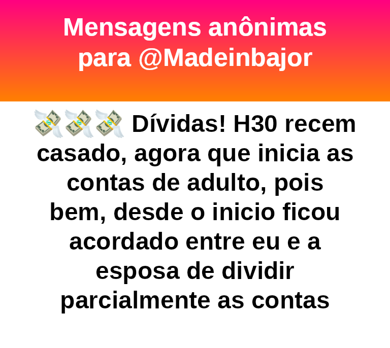 madeinbajor's tweet photo. #bajo45858
💸💸💸  H30
Cara vamos dar nome certo para as coisas isso é IRRESPONSABILIDADE dela. Ela casou. Casamento não é brincadeira, imagina vc tá pagando uma casa se virando noa 30 e a outra pessoa comprando mounjaro do Paraguai e nem da conta de pagar. 
Eu ficaria possessa de ódio e não ia pagar porcaria nenhuma tbm.