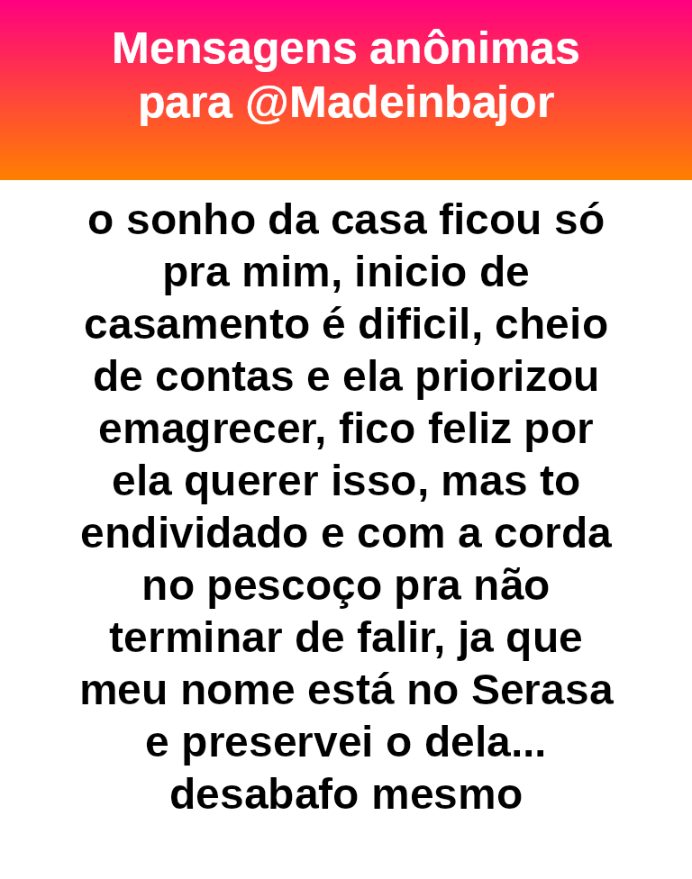 madeinbajor's tweet photo. #bajo45858
💸💸💸  H30
Cara vamos dar nome certo para as coisas isso é IRRESPONSABILIDADE dela. Ela casou. Casamento não é brincadeira, imagina vc tá pagando uma casa se virando noa 30 e a outra pessoa comprando mounjaro do Paraguai e nem da conta de pagar. 
Eu ficaria possessa de ódio e não ia pagar porcaria nenhuma tbm.
