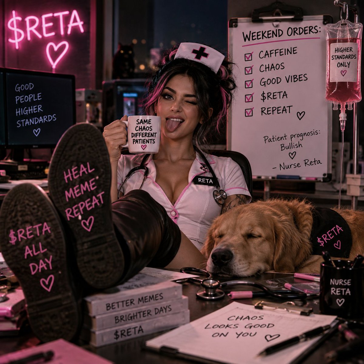 RetaNurse's tweet photo. WEEKEND ORDERS: 💉🖤

Heal.
Meme.
Repeat.

Patient prognosis: bullish. https://t.co/Pm4NmClPdI