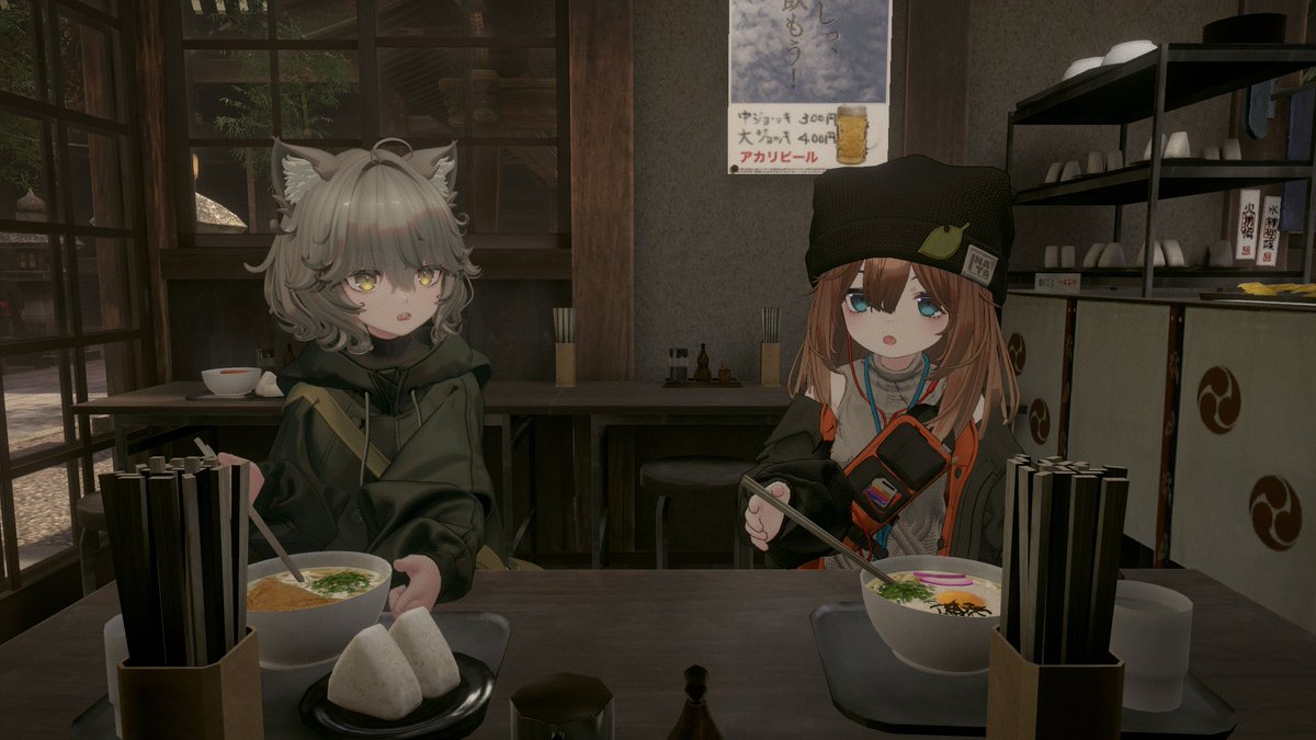 waverideraction's tweet photo. #VRChat
#Nemo3D #KOGOMI3D
world名：Japan Shrine

赤いたぬきと緑のきつね、神社にて出会う。 https://t.co/qBLMbKyCUm