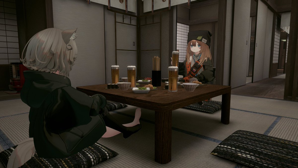 waverideraction's tweet photo. #VRChat
#Nemo3D #KOGOMI3D
world名：Japan Shrine

赤いたぬきと緑のきつね、神社にて出会う。 https://t.co/qBLMbKyCUm