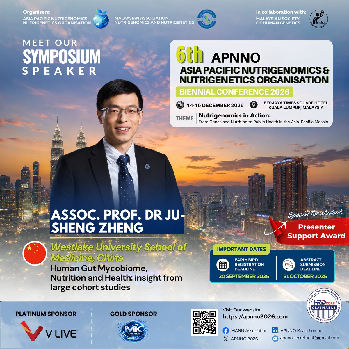 APNNO2026's tweet photo. 🎙️ Symposium Spotlight | #APNNO2026 🧬
Gut mycobiome &amp; nutrition in KL:
🇨🇳 Assoc Prof Dr Ju-Sheng Zheng (Westlake Univ) • Human Gut Mycobiome &amp; Health Cohort Studies
🇲🇾 Dr Kanimolli Arasu (IMU Univ) • Why Telling Clients What to Eat Isn’t Enough
https://t.co/nohbPaN9ye https://t.co/oR4A2Xk8Xp