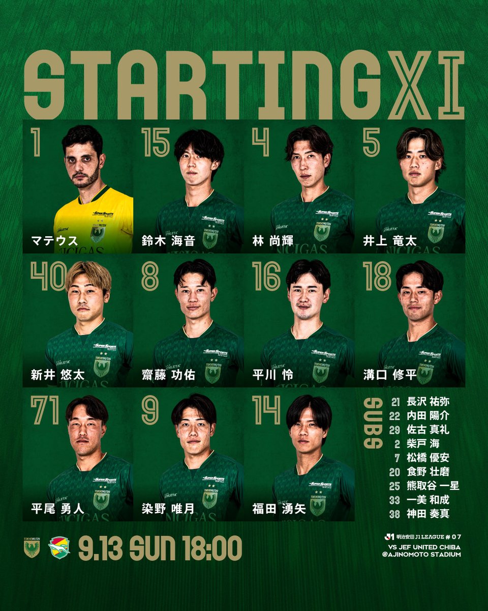TokyoVerdySTAFF's tweet photo. 明治安田Ｊ１リーグ 第7節

東京ヴェルディ vs ジェフユナイテッド千葉
スタメン発表！

両チームメンバーはこちらから
▶️https://t.co/qwV3bcSfOX

#verdy #東京ヴェルディ #東京V https://t.co/FciWblC38m