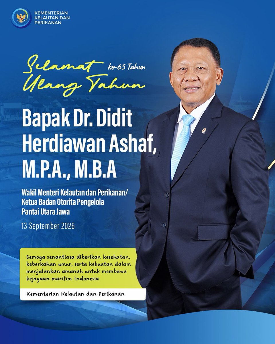 lpkp_padang's tweet photo. Selamat Ulang Tahun Bapak Wamen Didit Herdiawan Ashaf @didit.ashaf

Semoga Bapak Wamen senantiasa diberikan kesehatan, keberkahan umur, serta kekuatan dalam memimpin dan membawa sektor kelautan dan perikanan Indonesia semakin jaya 💪🏻

#WamenKKP #DiditHerdiawanAshaf #KKPGOID https://t.co/wC2MB6UBUD