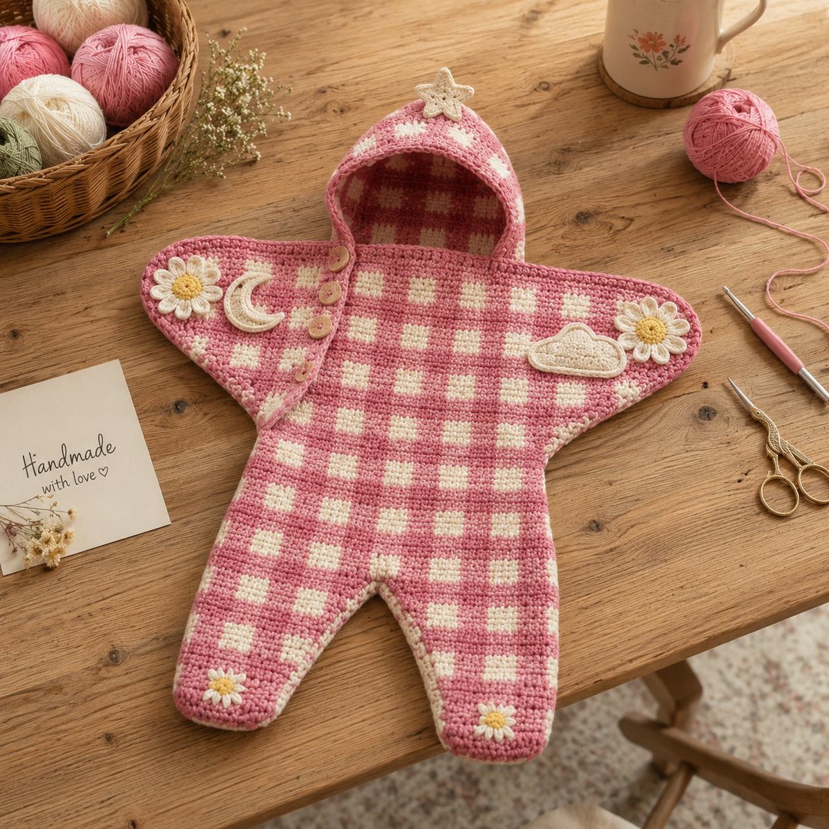 YarnandYield's tweet photo. Star Crochet Pattern PDF | YarnAndYield
Create an adorable hooded baby sleeper with moon, cloud, flower &amp; star appliqués. 

Perfect for newborn photos, baby showers &amp; handmade gifts.

Instant Download:
https://t.co/TyptcCiaWz

#StarCrochetPattern #BabyCrochetPattern #CrochetBaby https://t.co/R3YIK4PYeH