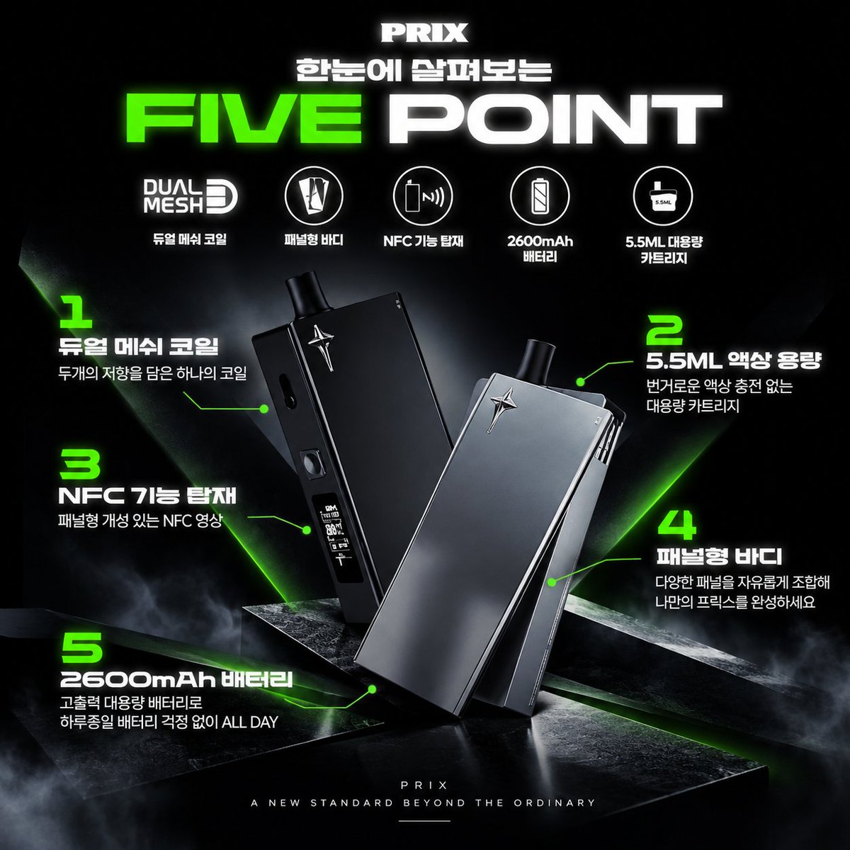 victoryvape's tweet photo. 베이포레소 신제품 PRIX 👀

2600mAh / 최대 40W / 5.5ml 팟
0.87” TFT 디스플레이 + 교체형 패널

Dual Mesh IMPACT Pod
하나의 팟에서 IMPACT / PWR 두 가지 방식으로 사용

0.3/0.6Ω 
0.4/0.8Ω 
EASY / PRO 모드

NFC 버전은 패널을 바꾸면 화면 애니메이션까지 연동!

#베이포레소 #프릭스 #PRIX https://t.co/abBc1IQBq8