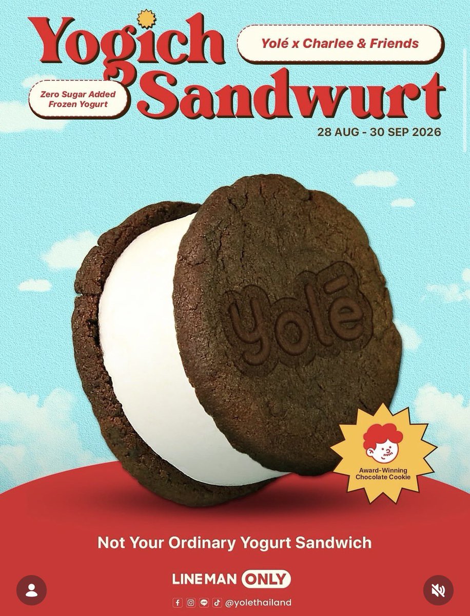 chingcbn's tweet photo. ลองกันรึยัง Yole X Charlee&amp;Friends
เมนู Yogich Sandwurtเป็น chocolate sandwich ไส้โยเกิร์ต🫣
exclusive เฉพาะใน #lineman น้า หน้าร้านไม่ขาย
แอบบอกว่า มีสิทธิ์ลุ้น Key ring หรือ Bandana ด้วยน้า

เมนูนี้ขายถึง 30 กันยายน
พิกัด https://t.co/cARsmY3eud https://t.co/IzPhWMBTEe