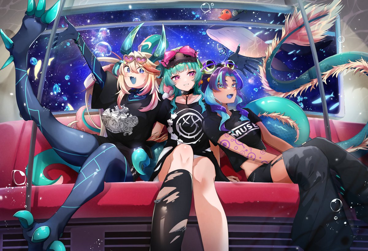 cali_calypso's tweet photo. ᰔ- She's a girl dressed in black from another world -ᰔ

I really do have the best group a girl could ask for~! 
🛸@LarityVT ☄️@firozera 🌐@virtulantes  
🎨 花野 @/hanomoge