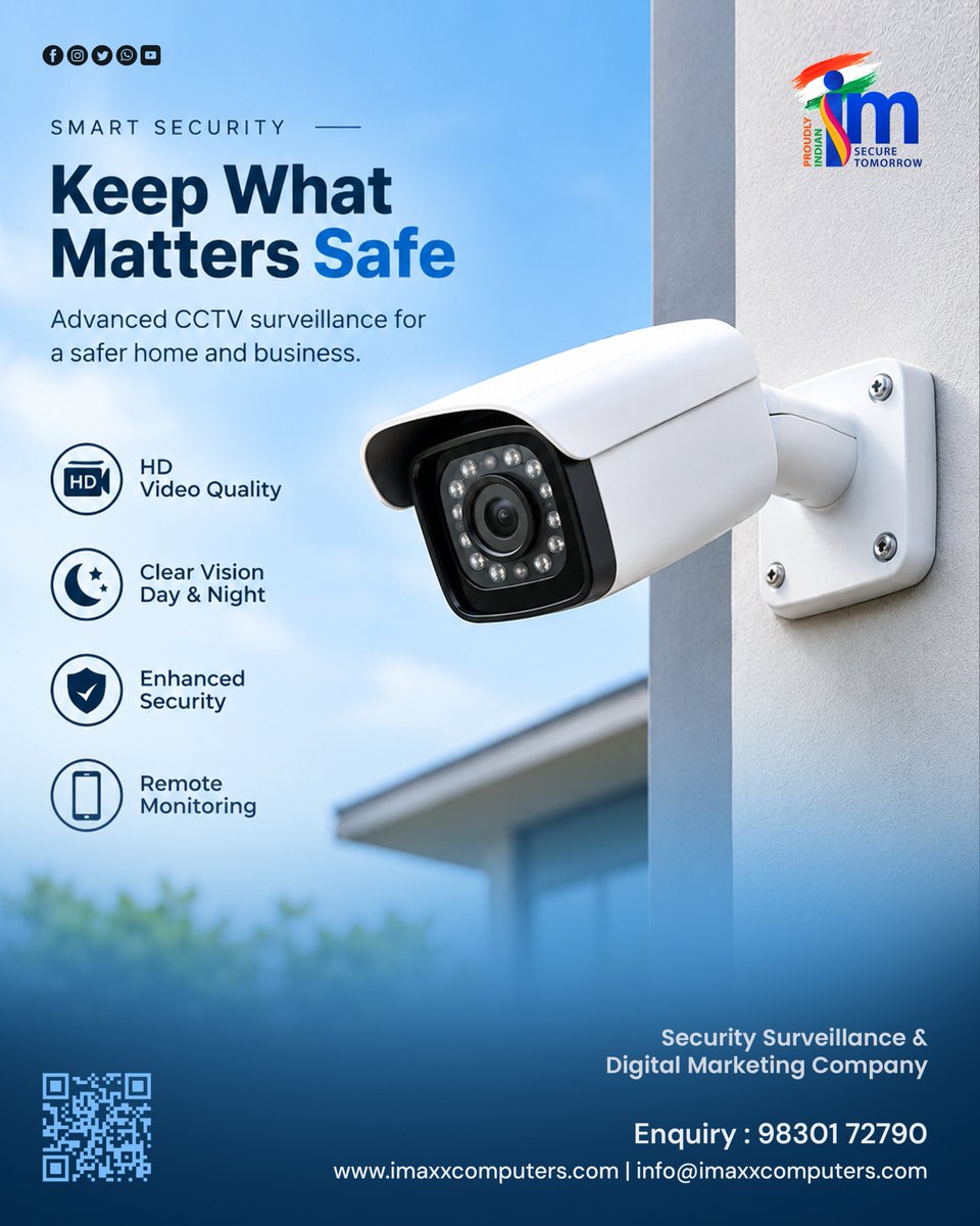imaxxcomputers's tweet photo. Keep what matters safe! ๐๐น
Advanced CCTV surveillance for safer homes and businesses with clear day & night monitoring.
๐ Enquiry: 98301 72790
๐ https://t.co/o2EjzY7bOo
๐ง info@imaxxcomputers.com
#CCTV #CCTVSurveillance #SecurityCamera #HomeSecurity #ImaxxComputers https://t.co/VEitHu5f44