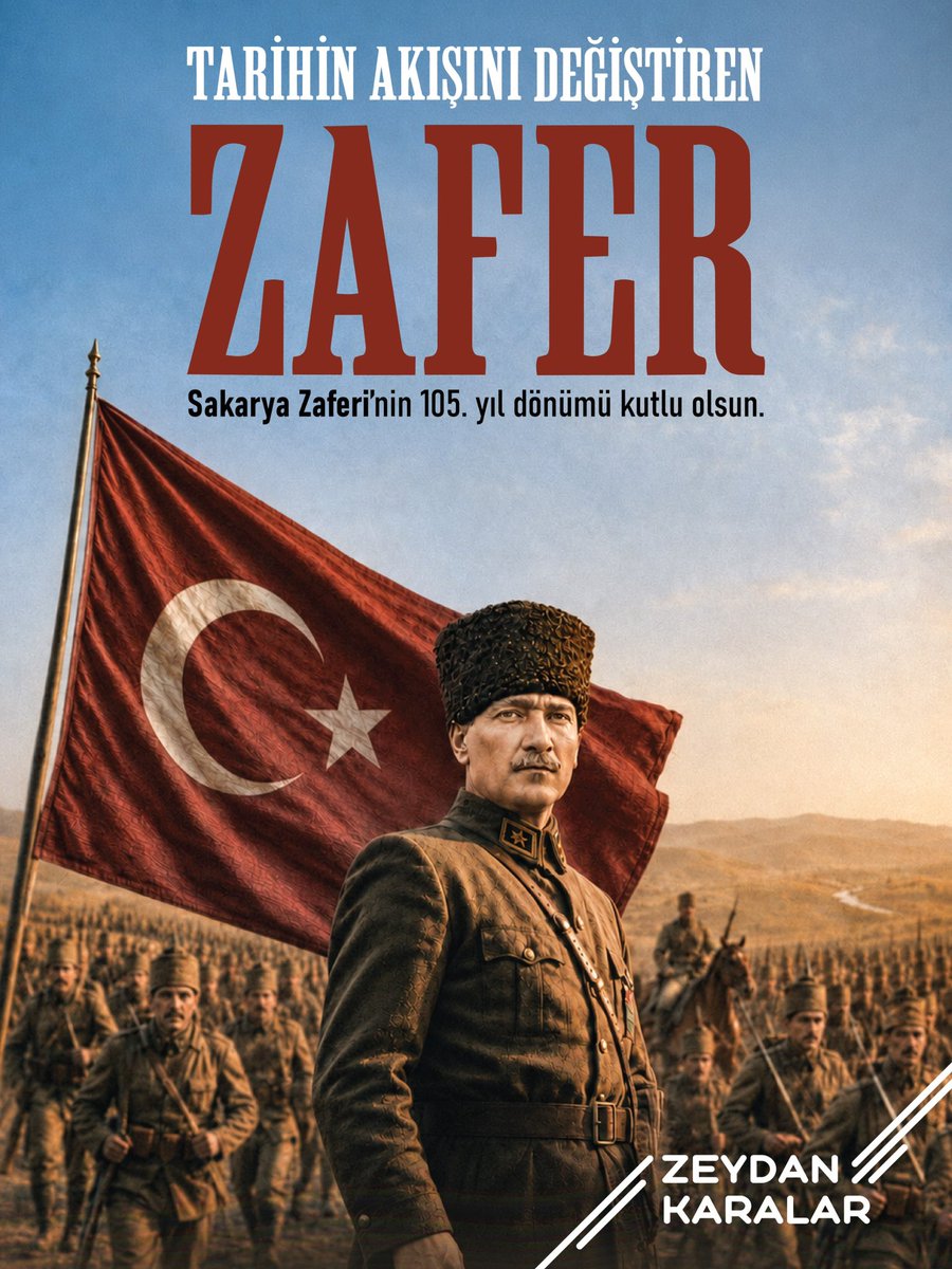 ZeydanKaralar01's tweet photo. Kararlılığın ve bağımsızlık iradesinin ateşinde 22 gün 22 gece süren Sakarya Meydan Muharebesi Zaferi'nin 105. yıl dönümü kutlu olsun.

Başta Ulu Önderimiz Mustafa Kemal Atatürk ve silah arkadaşları olmak üzere tüm kahramanlarımızı saygı, rahmet ve minnetle anıyorum. https://t.co/ubICODkAZp