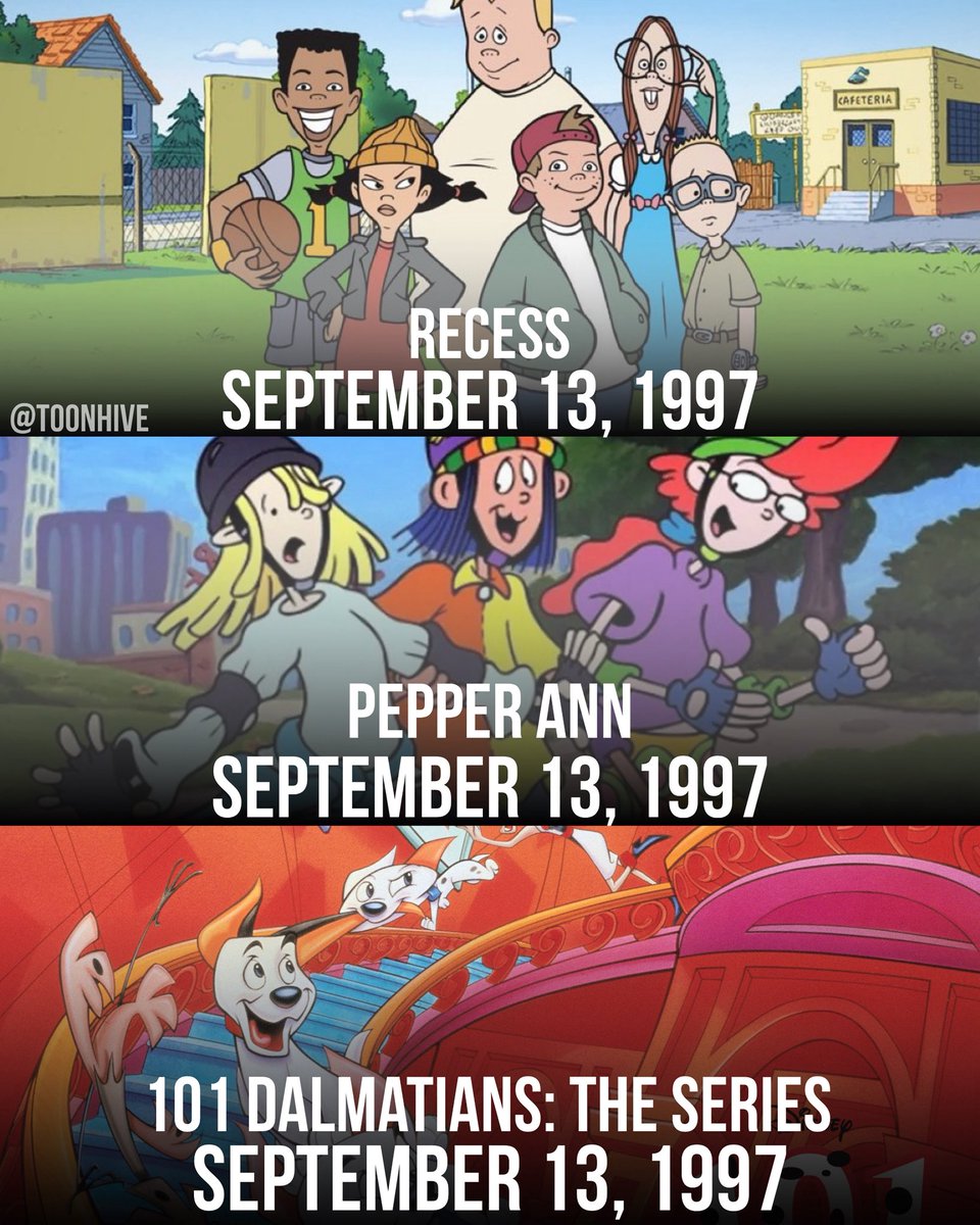 ToonHive's tweet photo. 29 years ago today, ‘Recess,’ ‘Pepper Ann,’ and ‘101 Dalmatians: The Series’ all premiered on ABC on the same day. https://t.co/JW1Fr0EXwH