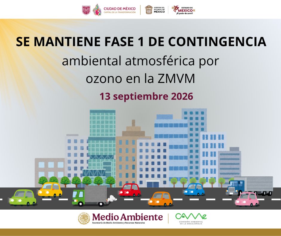 CAMegalopolis's tweet photo. SE MANTIENE LA FASE I DE CONTINGENCIA AMBIENTAL ATMOSFÉRICA POR OZONO EN LA ZONA METROPOLITANA DEL VALLE DE MÉXICO

Más información: https://t.co/EZIa9OjBAY https://t.co/JWhxTs1bpN