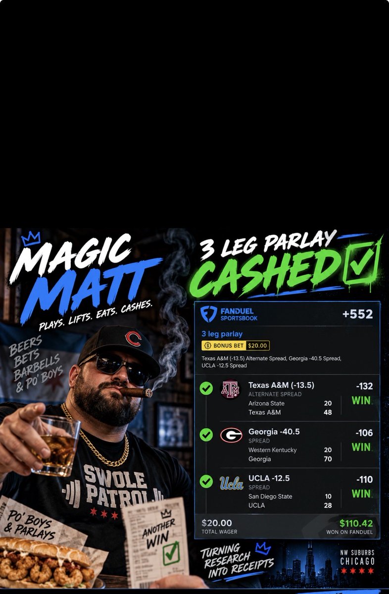 magicmatt3838's tweet photo. 3-0 a good start for the weekend. Follow for some more PO Boy Parlays https://t.co/C7JZR86akf