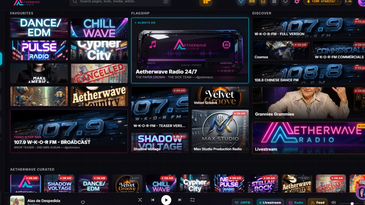 AetherWave_ai's tweet photo. 20 downloads is a limit, not a law. We run SUNO engines v4.5-6 with unlimited downloads, album art and reels generators. Build a virtual artist with website, EPK, free mastering, streaming radio rotation. No subscription needed. https://t.co/HeEYI5fyrs

#aetherwavestudio #sunoai https://t.co/SVX0khYXri