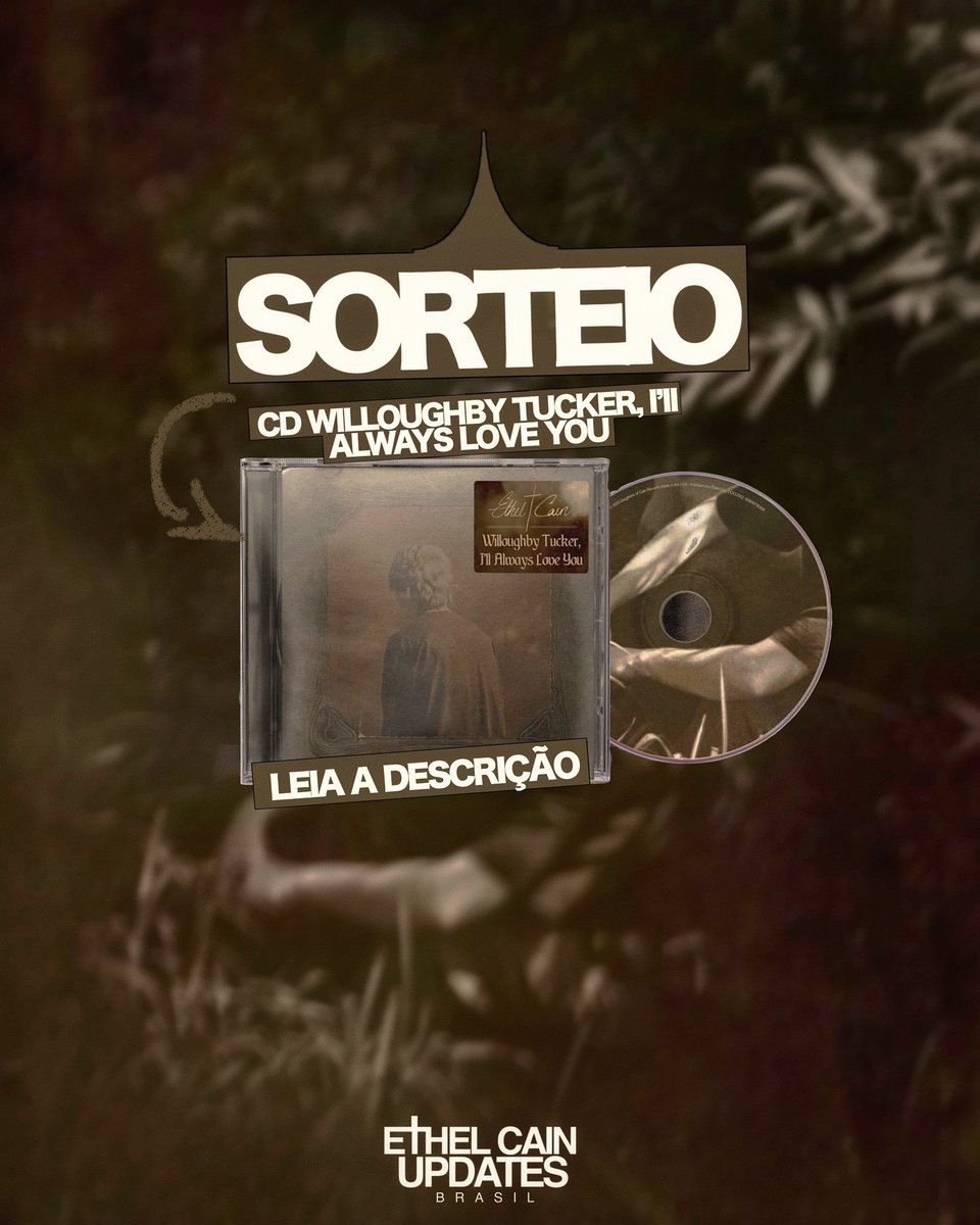 ethelupdatesbr's tweet photo. Aproveitando o clima de alegria 📀

SORTEIO DE CD DO WILLOUGHBY TUCKER, I'LL ALWAYS LOVE YOU 🤎

Para concorrer ao sorteio:
1. Dar RT nesse post;
2. Marcar 2 pessoas nas replies;
3. Seguir nosso perfil @ethelupdatesbr

O resultado sai no dia 02/10 às 14h ♡ https://t.co/LgIOrI47Oq