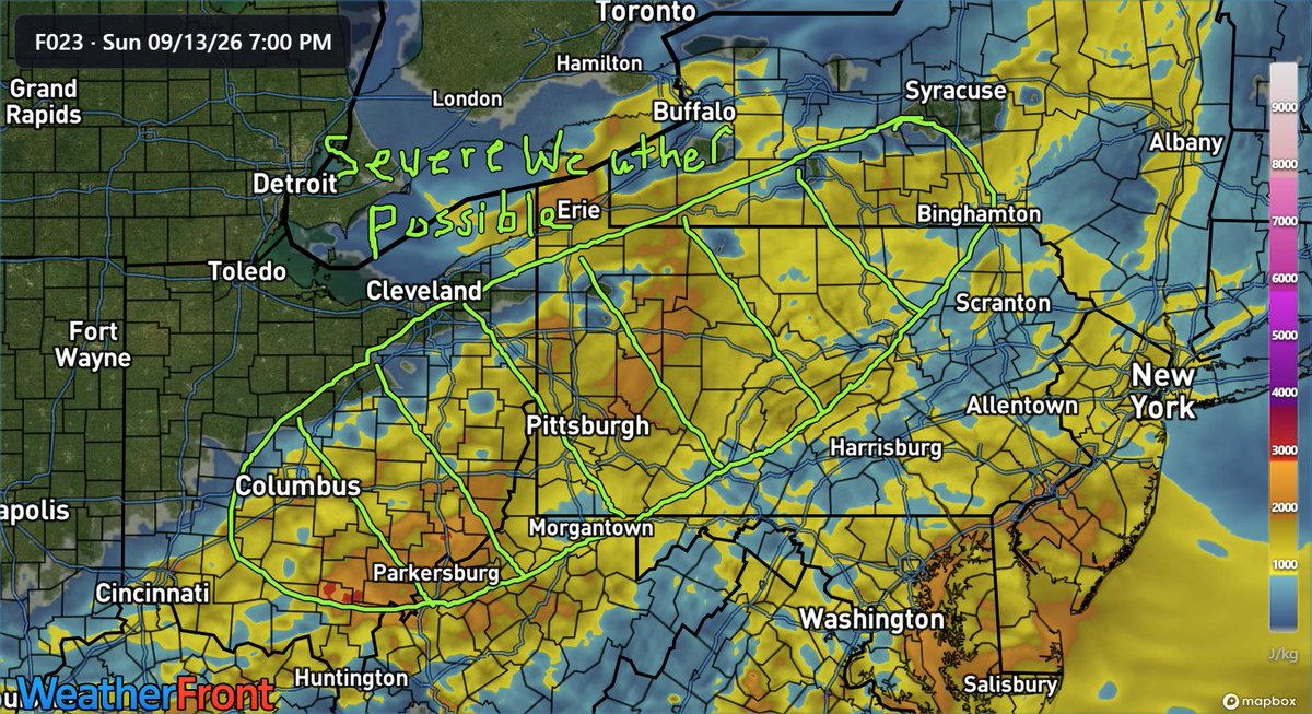 AppalachiaWx's tweet photo. Severe Weather Possible Across The Ohio Valley And Central Appalachians On Sunday!!!

Summary:

A cold front will move southeastward from the Great Lakes on Sunday. The combination of moist air, instability, and wind shear will create the risk of a few severe storms across the region. While many areas will see storms on Sunday, it does not appear that the atmospheric setup will be favorable for a widespread severe weather event. The primary hazard with severe storms tomorrow will be damaging wind gusts, due to some dry air and wind energy aloft. At this point, it does not appear that there will be much of a tornado risk tomorrow, but decent low-level shear could raise some concern for rotation. The greatest risk for a few severe storms will likely be in the highlighted region. It is also worth noting that the flash flooding risk on Sunday will be much lower than Saturday, due to a more linear storm mode. 

#pawx #ohwx #WVWX #mdwx #nywx #SevereWeather #weather