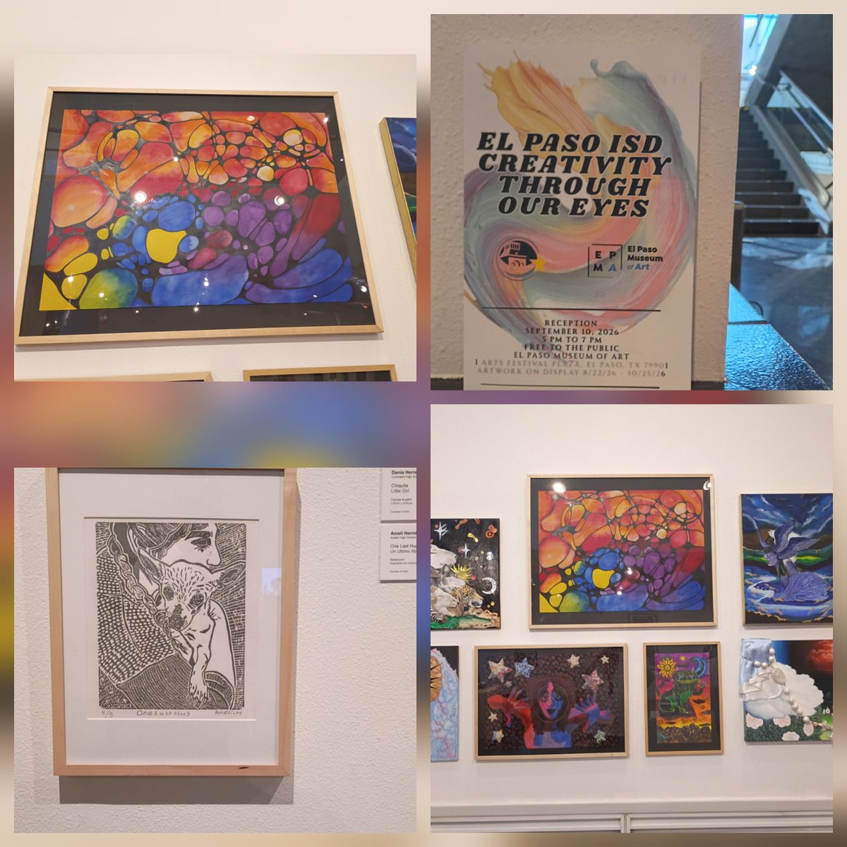 MartyTeran915's tweet photo. 🎨 Panther Pride on display! 🐾 Austin HS student artists are featured at the El Paso Museum of Art as part of EPISD’s Creativity Through Our Eyes exhibition. Congratulations to our talented Panthers and Mr. Wiggs! 🖤💛
#PantherPride #AustinHS #StudentArtists #EPMA #EPISD https://t.co/sOzQk5DfZV
