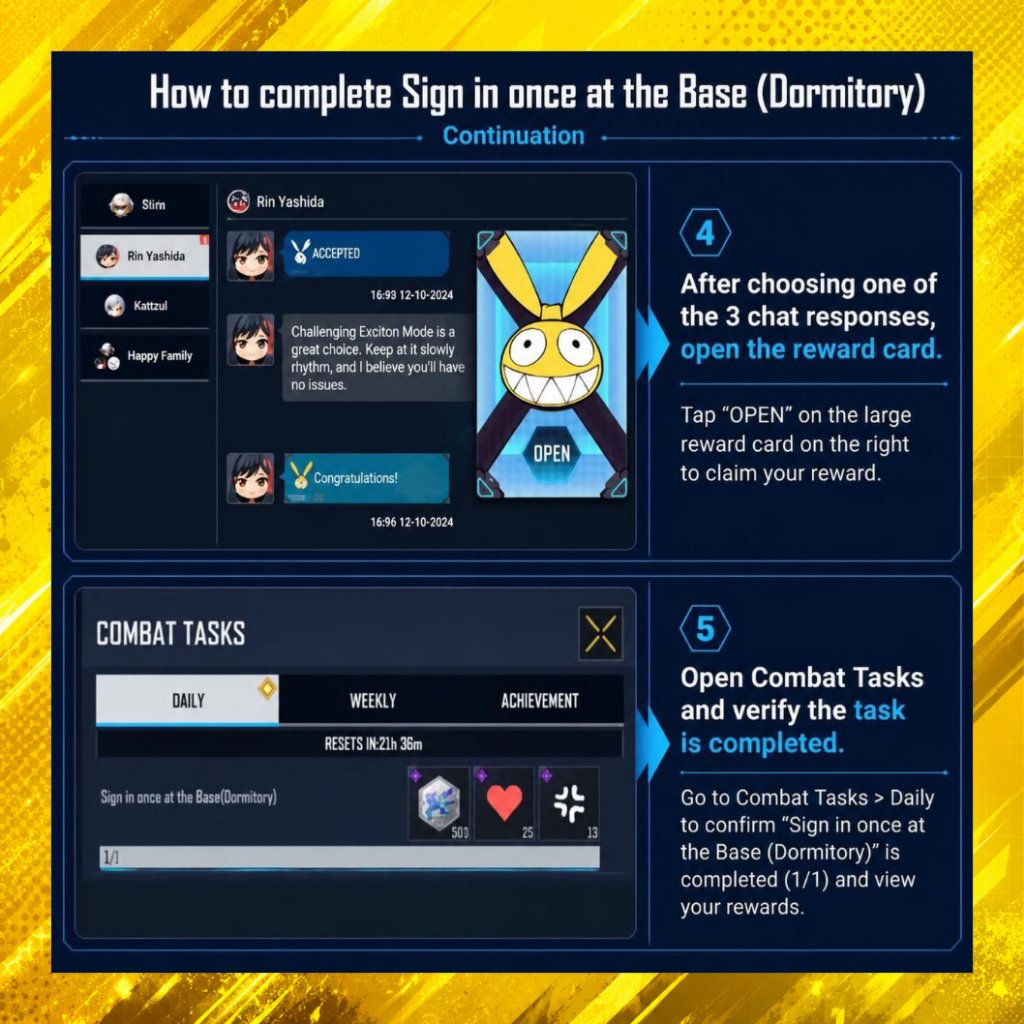 origaries's tweet photo. How to Complete Sign In Once at the Base (Dormitory) in Honkai: Gleaming Front
#CODM #CODMobile #ArieStyle https://t.co/1o82jj30Wr