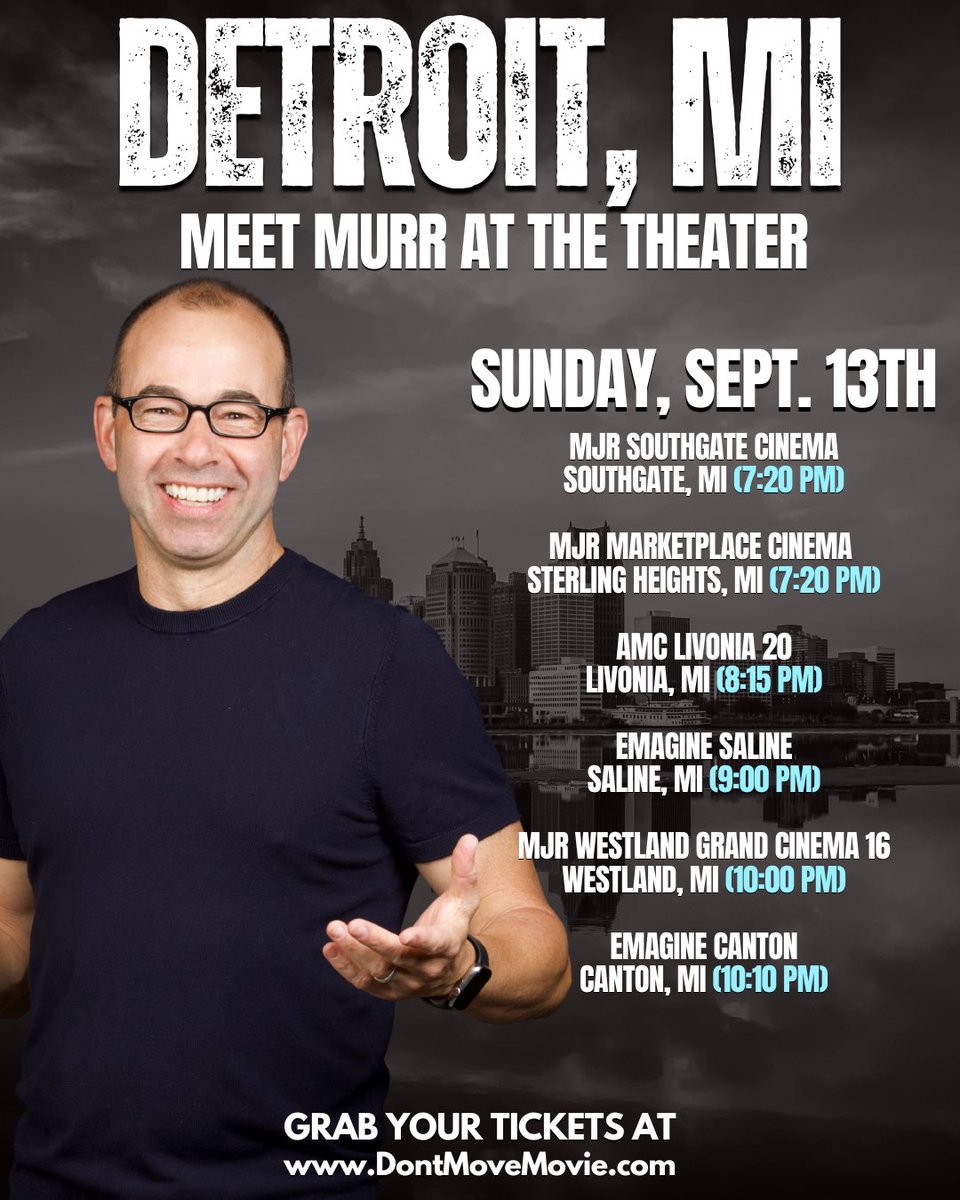 jamessmurray's tweet photo. DETROIT AREA SUNDAY! I'll be popping into ALL these theaters to take photos and thank everyone for seeing our brand new thriller DON'T MOVE.

DON’T MOVE is in theaters nationwide in limited release this weekend, so do not miss your chance to see it now - with me!

Get your movie tickets nationwide now at https://t.co/jYOA3w3VbD or at your local movie theater’s website!

Sunday, September 13th:

7:20pm
MJR Southgate Cinema
Southgate, MI 

7:20pm
MJR Marketplace Cinema
Sterling Heights, MI 

8:15pm
AMC Livonia 20
Livonia, MI (8:15 PM) 

9:00pm
Emagine Saline
Saline, MI 

10:00pm
MJR Westland Grand Cinema 16
Westland, MI 

10:10pm
Emagine Canton
Canton, MI