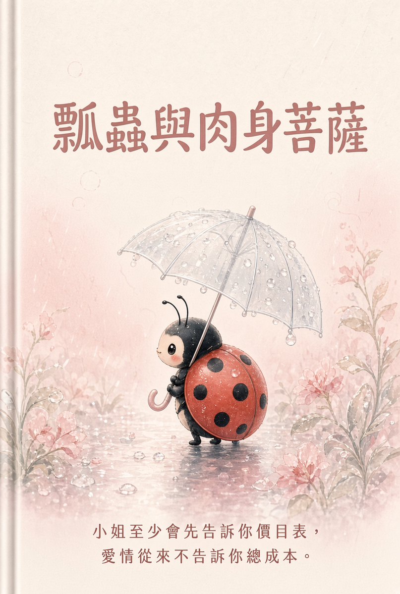 dayoutaiwan's tweet photo. ���姐至少會先��訴你價目表。
愛情從來不告訴你總成本。

《瓢蟲與肉身菩薩》
把人生寫成公式的男人，遇見不肯當菩薩的女人。
封面很甜。裡面不是。
https://t.co/DQ2GnpuOB1

#台灣小說 #都市小說 https://t.co/j1IUC08GYR