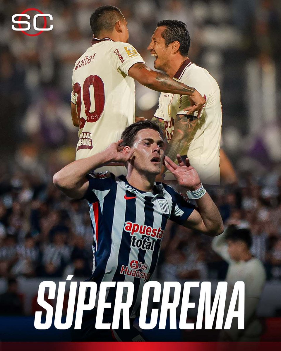 SC_ESPN's tweet photo. 🔥 ¡¡AGÓNICO TRIUNFO CREMA EN EL SUPERCLÁSICO DE PERÚ!! 🔥

🇵🇪 Universitario dio el golpe en Matute y le ganó 2-1 al Alianza Lima de Pablo Guede, por la fecha 9 del Clausura 

⚽⚽ Alex Valera y Lisandro Alzugaray... ¡a los 96'!
⚽ Lo había empatado Fede Girotti

🔝 Con esta victoria, el equipo de Héctor Cúper es el ÚNICO LÍDER del torneo, un punto por encima de Deportivo Garcilaso