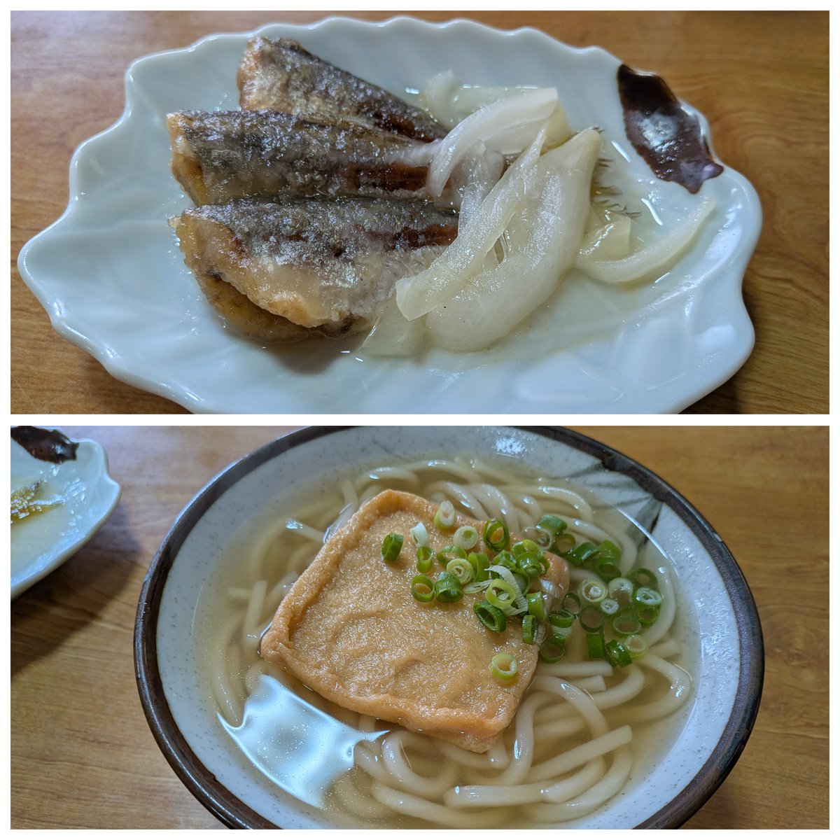 ssadk_c's tweet photo. 紀の川柿にするために柿の袋掛け

お昼ごはんはますや飯店で　アジの南蛮漬け　きつねうどん　かつ丼　サービスのぶどう
めちゃ美味！ https://t.co/JQWKDzZjPH