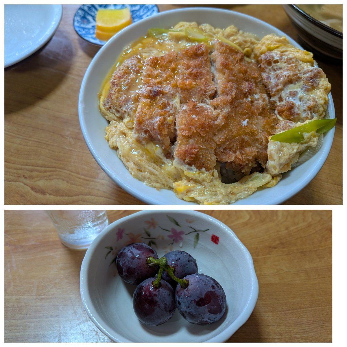 ssadk_c's tweet photo. 紀の川柿にするために柿の袋掛け

お昼ごはんはますや飯店で　アジの南蛮漬け　きつねうどん　かつ丼　サービスのぶどう
めちゃ美味！ https://t.co/JQWKDzZjPH