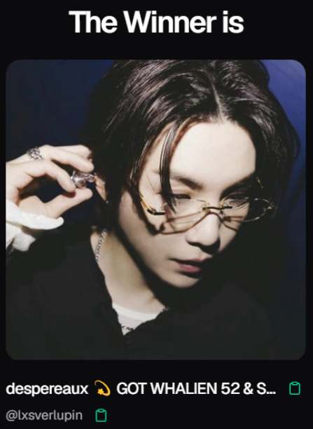 ThinkSubjective's tweet photo. COME BACK TO ME &amp; LOST! Winners

Congrats:
@singularity_xxi
@Star77502411429
@lxsverlupin

*ᴘʟᴇᴀꜱᴇ ᴅᴍ ᴍᴇ ᴡʜᴇɴ ʏᴏᴜ'ʀᴇ ᴀᴠᴀɪʟᴀʙʟᴇ*
⁽ˢˢ ᵒᶠ ʷⁱⁿⁿᵉʳˢ ᶜʰᵒˢᵉⁿ ᵇʸ ᴿᵀ ᵍᵉⁿᵉʳᵃᵗᵒʳ⁾ https://t.co/qOV4tHHj77