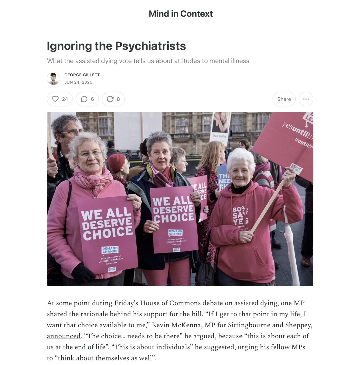 SexIndustryRes's tweet photo. #SexIndustryArticles

Ignoring the psychiatrists - what the assisted dying vote tells us about attitudes to mental illness

https://t.co/mDKNklZu1x

"If the legislation is implemented in the form approved by MPs last week, it could lead to some perplexing situations. As a psychiatrist, I could find myself caring for a depressed, suicidal patient who has been sectioned to a psychiatric hospital with the explicit purpose of preventing them from taking their own life. Yet, if this patient were to have a concurrent terminal illness, they might at the same time be eligible for a government-sanctioned assisted death[i]. The same person could be presenting with the same symptoms, diagnoses and wishes to end their life, and yet at the same time be eligible for suicide prevention (an admission to psychiatric hospital) on the one hand, and suicide facilitation (an assisted death) on the other.

It’s unlikely that such a patient would ever reach my psychiatric hospital, however. Amendments that would have required mandatory psychiatric assessments were proposed but not voted on, such that candidates for assisted dying will only need to undergo the laxer mental capacity assessment. Despite 15% of terminally ill adultsexperiencing a depressive disorder at the end of life, clinicians will not routinely consider the possibility that a mental disorder might be influencing a patients’ wish to undergo an assisted death. As Dr Lade Smith, the president of the Royal College of Psychiatrists, told BBC Newsnight last month, the Mental Capacity Act “is not designed… and hasn’t got the safeguards or the support” to assess eligibility for assisted dying in the way the bill proposes.

One might ask how we’ve ended up here. How did MPs approve the biggest amendment to suicide law in modern history, against the explicit advice of the country’s experts on suicidality – the Royal College of Psychiatrists? And why did MPs design legislation based on its likely effects on middle-class, mentally healthy, able-bodied individuals like themselves, while at the same time ignoring its probable impact on society’s most voiceless populations?

In many ways, this is to be expected. As Professor Allan House, a psychiatrist and academic expert on suicide, wrote, “extreme individualism typically prioritises the wishes of privileged individuals over community or societal needs, and especially over protection of the most vulnerable”."