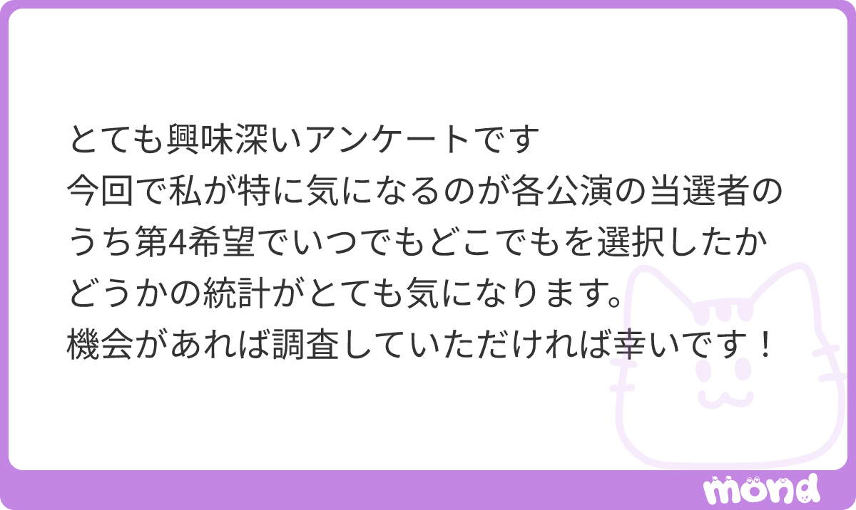 a46450's tweet photo. 今回のアンケート締め切ってしまったので次回のアンケートから反映させていただきます🙂‍↕️
第4希望で当選された方で以下内容をmond入れていただけたら共有させていただきます🙌
①第1〜3希望の公演
②第4希望で…

(残り6文字)
#mond_a46450 https://t.co/ZkExMe7yQd
