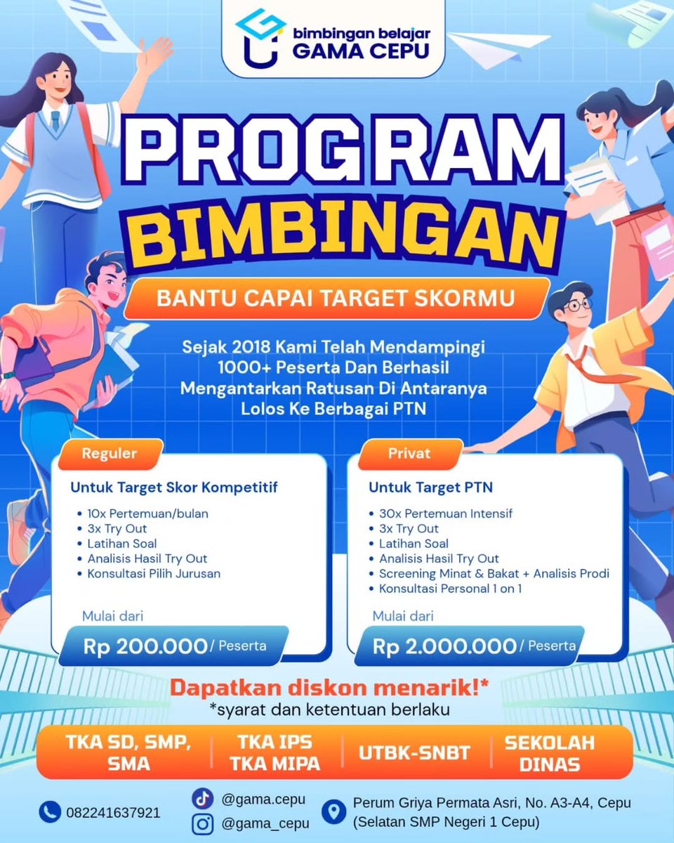 JessiiLiima89's tweet photo. Halo, teman-teman Agit Cepu! Siap menghadapi tahun ajar baru? Persiapkan diri untuk TKA dan ANBK bersama GAMA CEPU, solusi terbaik meraih prestasi. https://t.co/zSqWLeoQOw