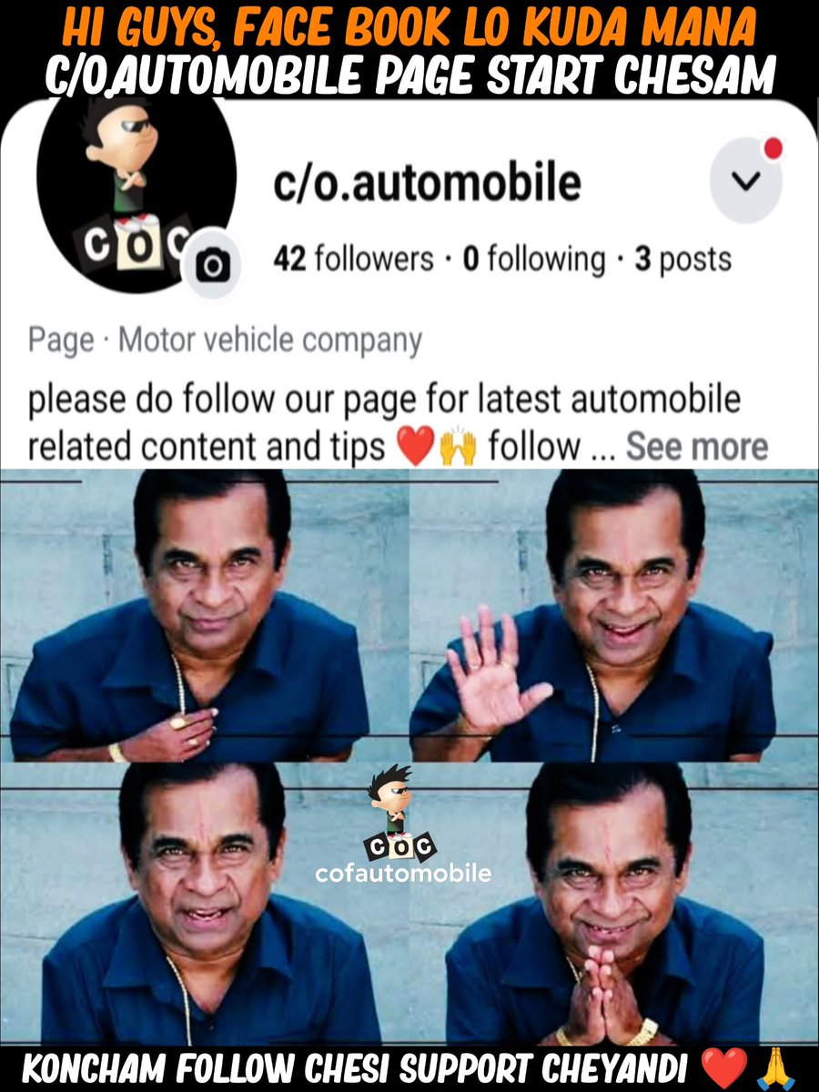 araibiza's tweet photo. Hi guys! Our C/O Automobile Facebook page is now live. Follow and support cheyandi. Manchi automobile content and tips miku andistam. Let’s build this auto family bigger and stronger together. Insta lo support chesinatte FB lo kuda support https://t.co/5ai6dAdbJr