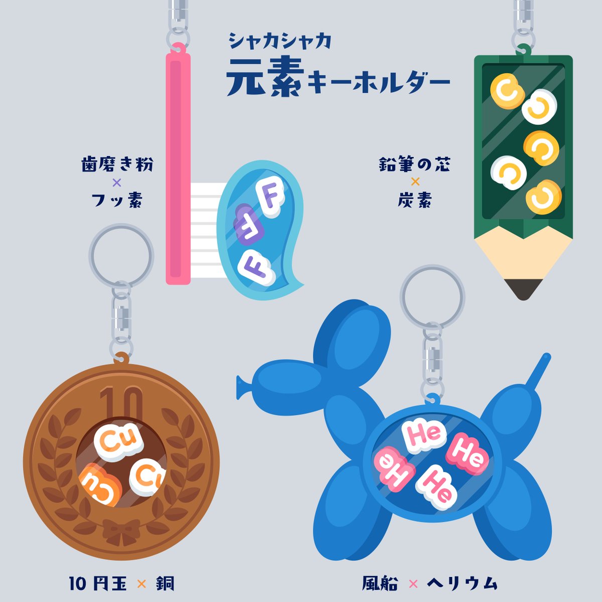 q_micke's tweet photo. シャカシャカ元素キーホルダー🪥🎈
元素がどんなものに含まれているか学べます！ https://t.co/KrXaBhmZqn