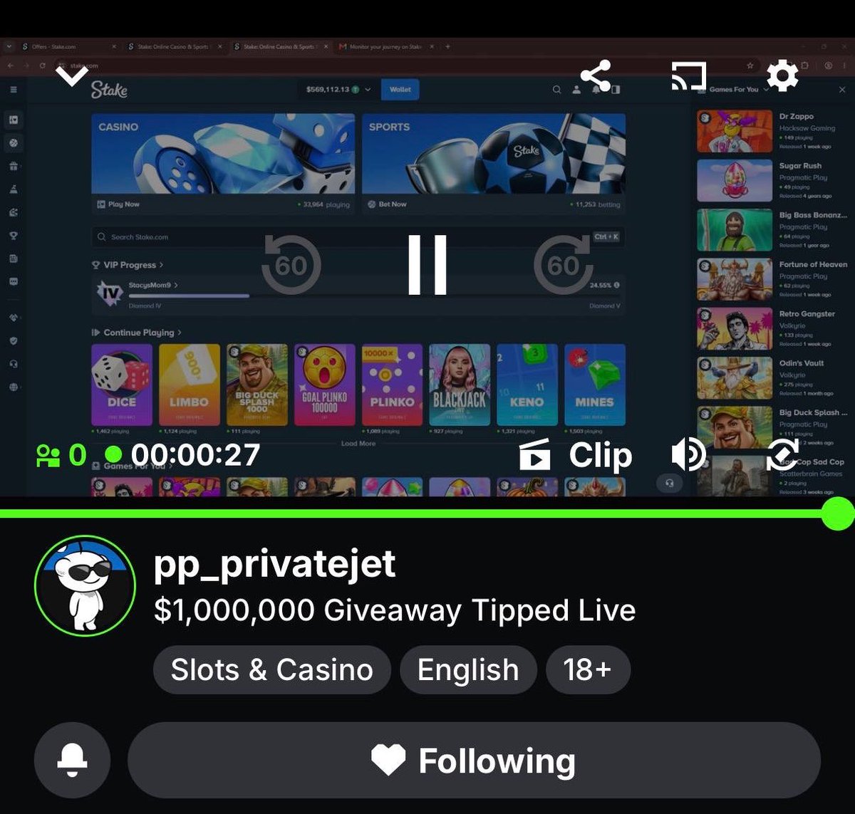 pp_privatejeet's tweet photo. Did you guys see that? 

PP went live on kick for 25-30 seconds with “$1,000,000 Giveaway” as his title

Whats going on? 🤔 https://t.co/ab2odKA31u