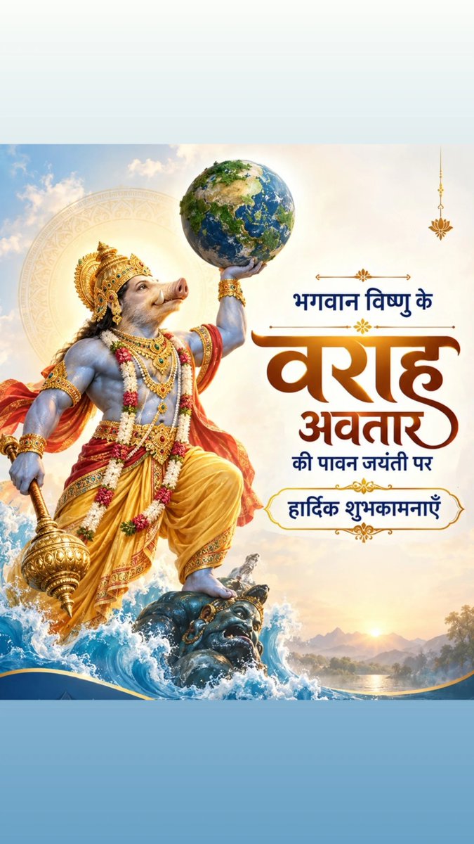 Arjunbjp44's tweet photo. ॐ नमो भगवते वासुदेवाय ॥

प्रभु श्री हरि विष्णु जी के दिव्य अवतार भगवान श्री वराह की पावन जयंती पर समस्त देशवासियों को मंगलमय शुभकामनाएं।

भगवान श्री वराह की कृपा से सभी के जीवन में सुख, शांति, समृद्धि एवं आरोग्य का वास हो तथा धर्म, सत्य और सदाचार की सदैव विजय हो। https://t.co/iOFHqeAVi6