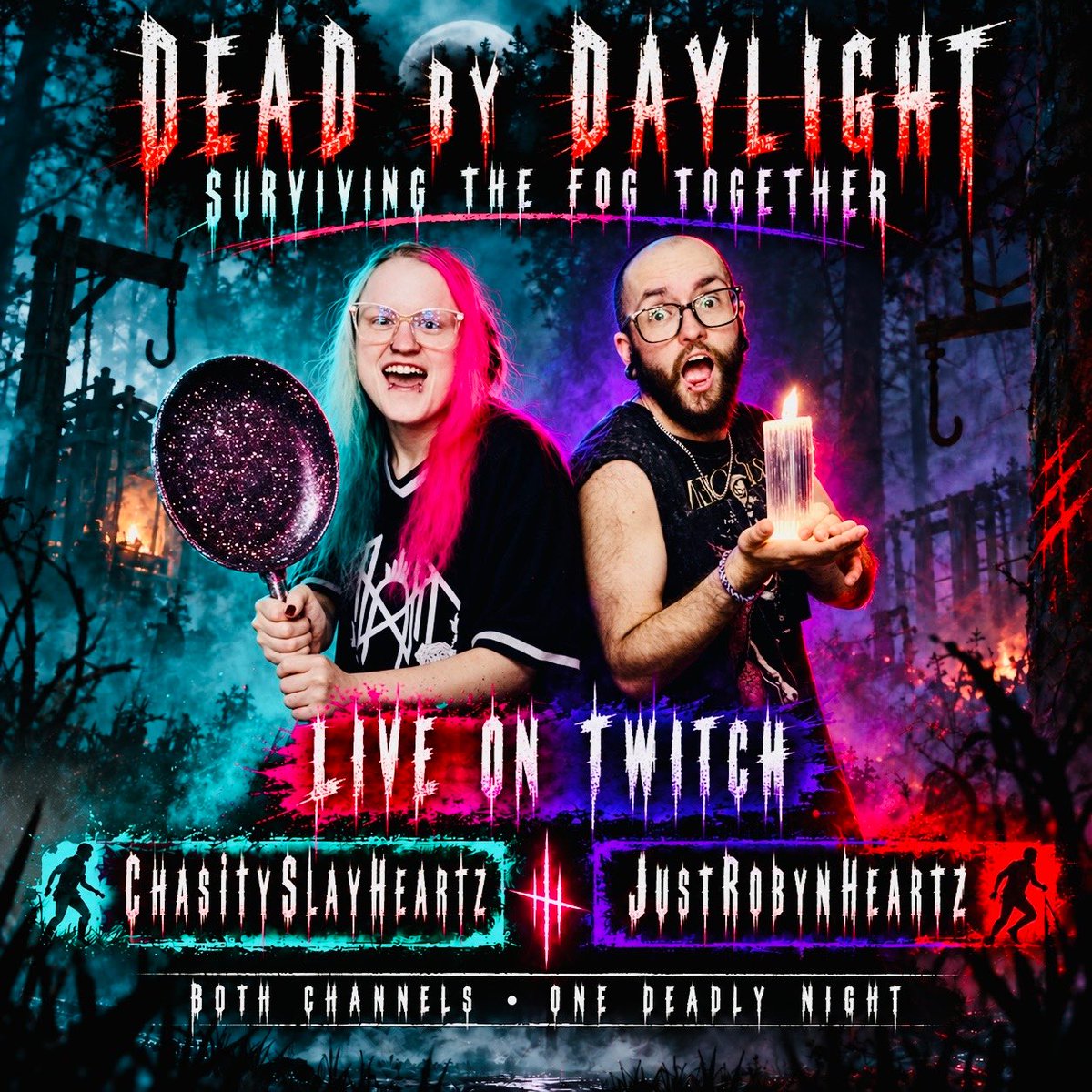 ChasitySlay's tweet photo. Two survivors. Two channels. One deadly night. 🔪💀

Join ChasitySlayHeartz and JustRobynHeartz LIVE on Twitch as we fight our way out of the Fog! Who’s escaping first? 👀

#DeadByDaylight #DBDCommunity #TwitchStreamers #SurvivorMain #HorrorGaming https://t.co/kmMi5eqVNC