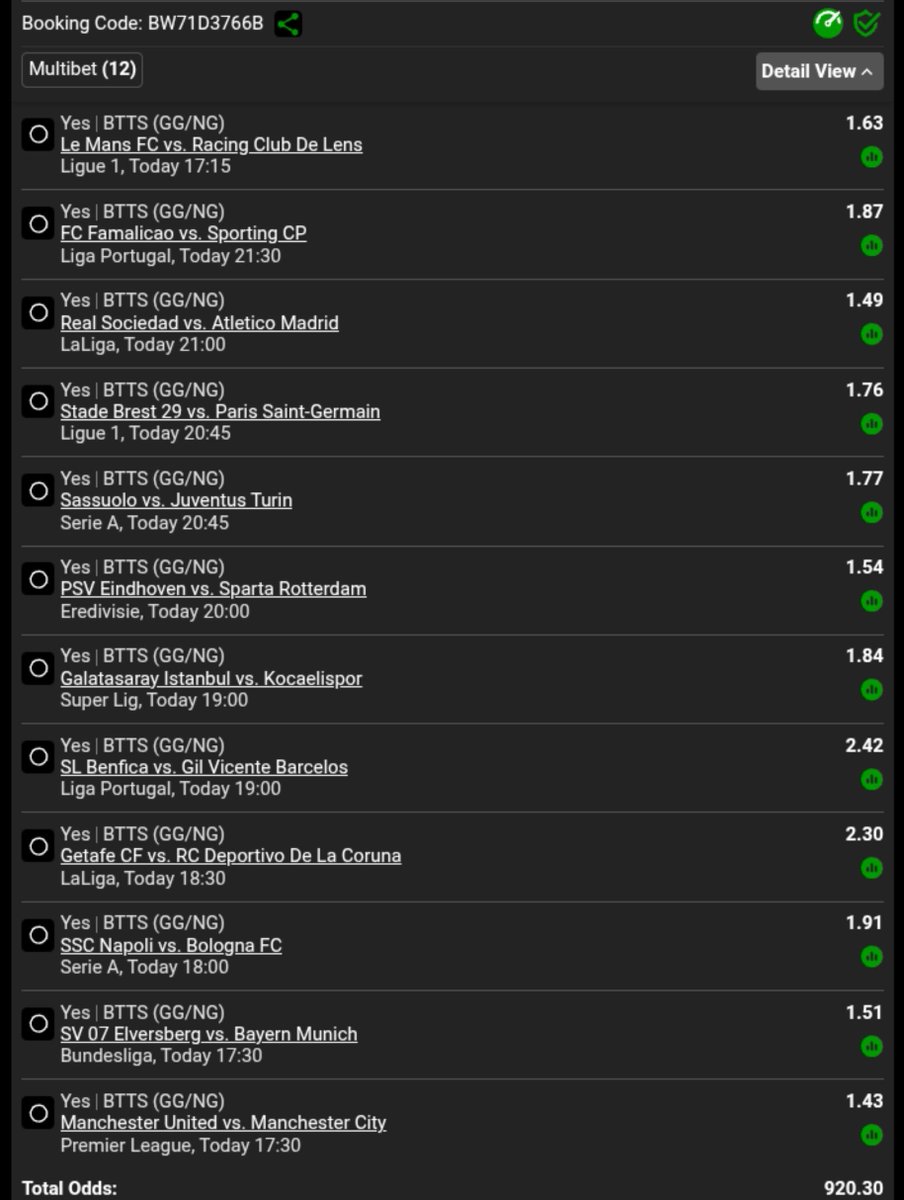 waalyd's tweet photo. 👉 Sunday BTTS 👈

🏟️ 12 Games

📈 920 Odds

✈️ 17:15 Kick 📴

📝 BW71D3766B https://t.co/9Ute9oN9T0