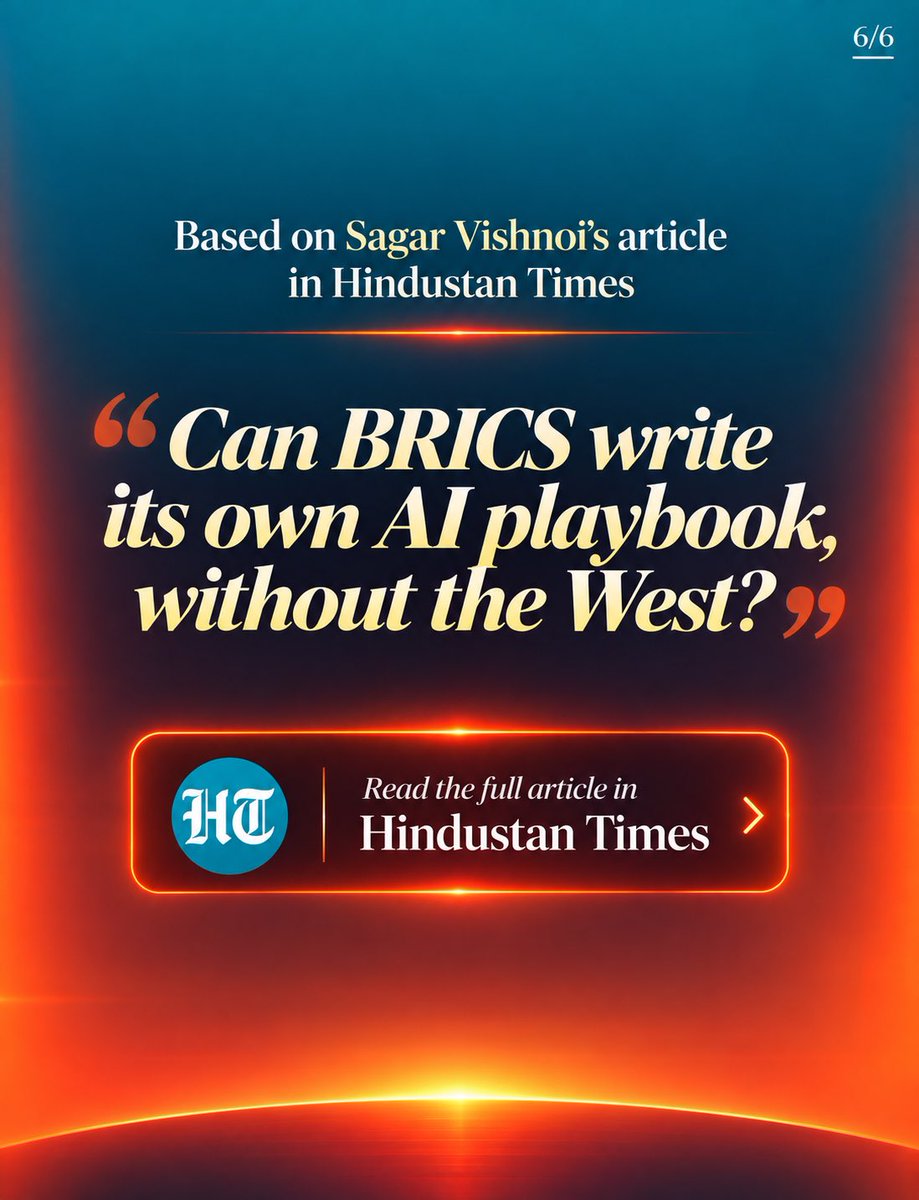 sagarvishnoi's tweet photo. Wrote this piece for @HindustanTimes Times which explores whether BRICS nations can coordinate on AI regulation given their different political systems and priorities.

https://t.co/91PpBL7chb

#Brics #ai #globasouth https://t.co/6L09OVVlfo